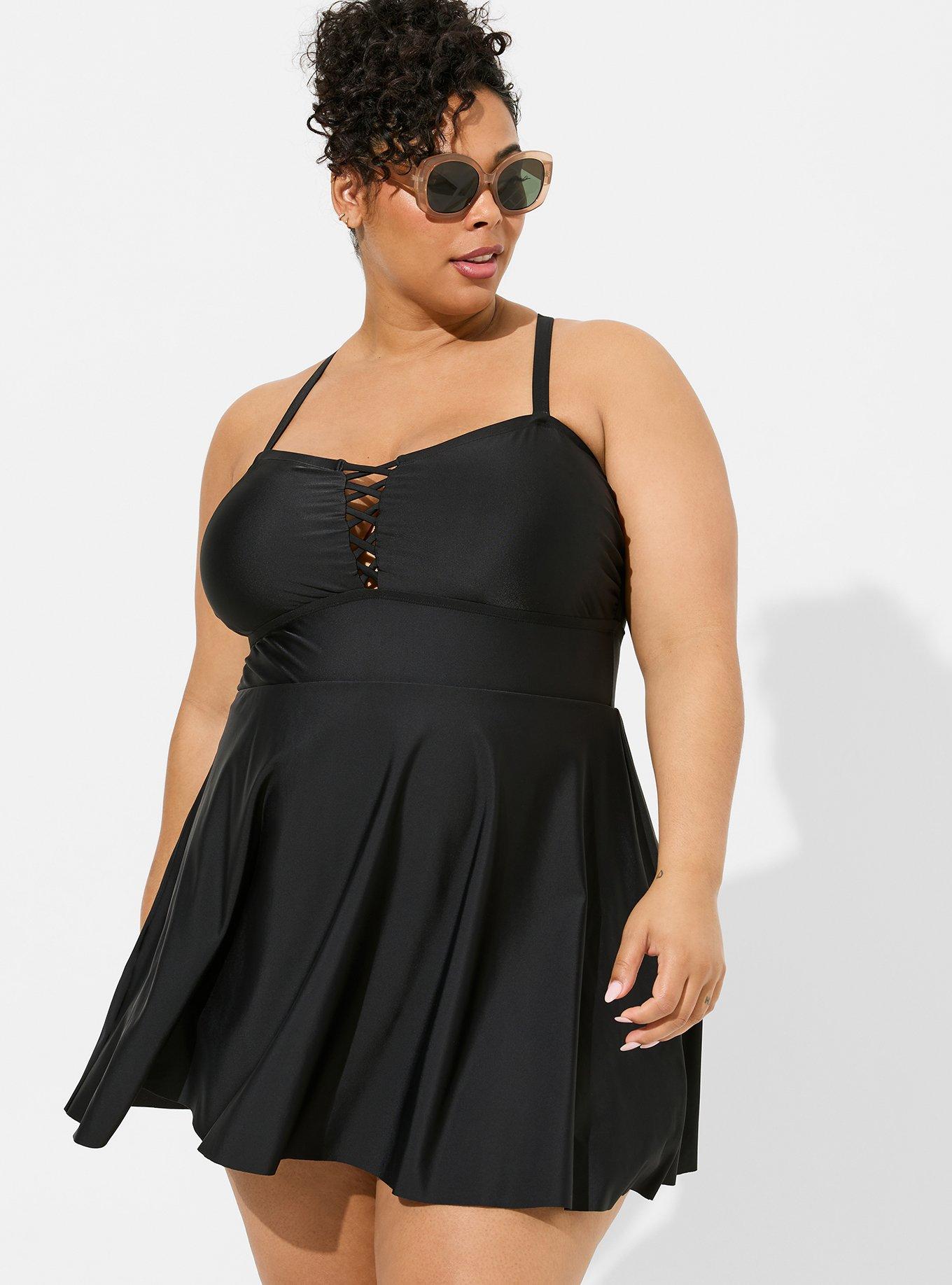 New * TORRID * Crisscross Peplum Long Swim Dress * Black * Size 4 