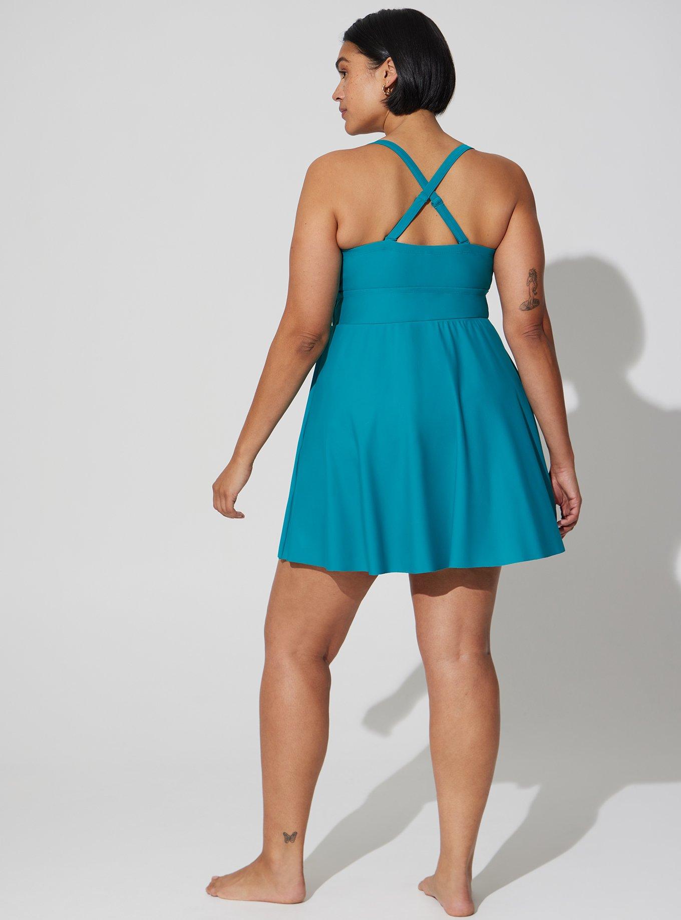 Plus Size - Wireless Long Lattice Front Swim Dress With Brief - Torrid