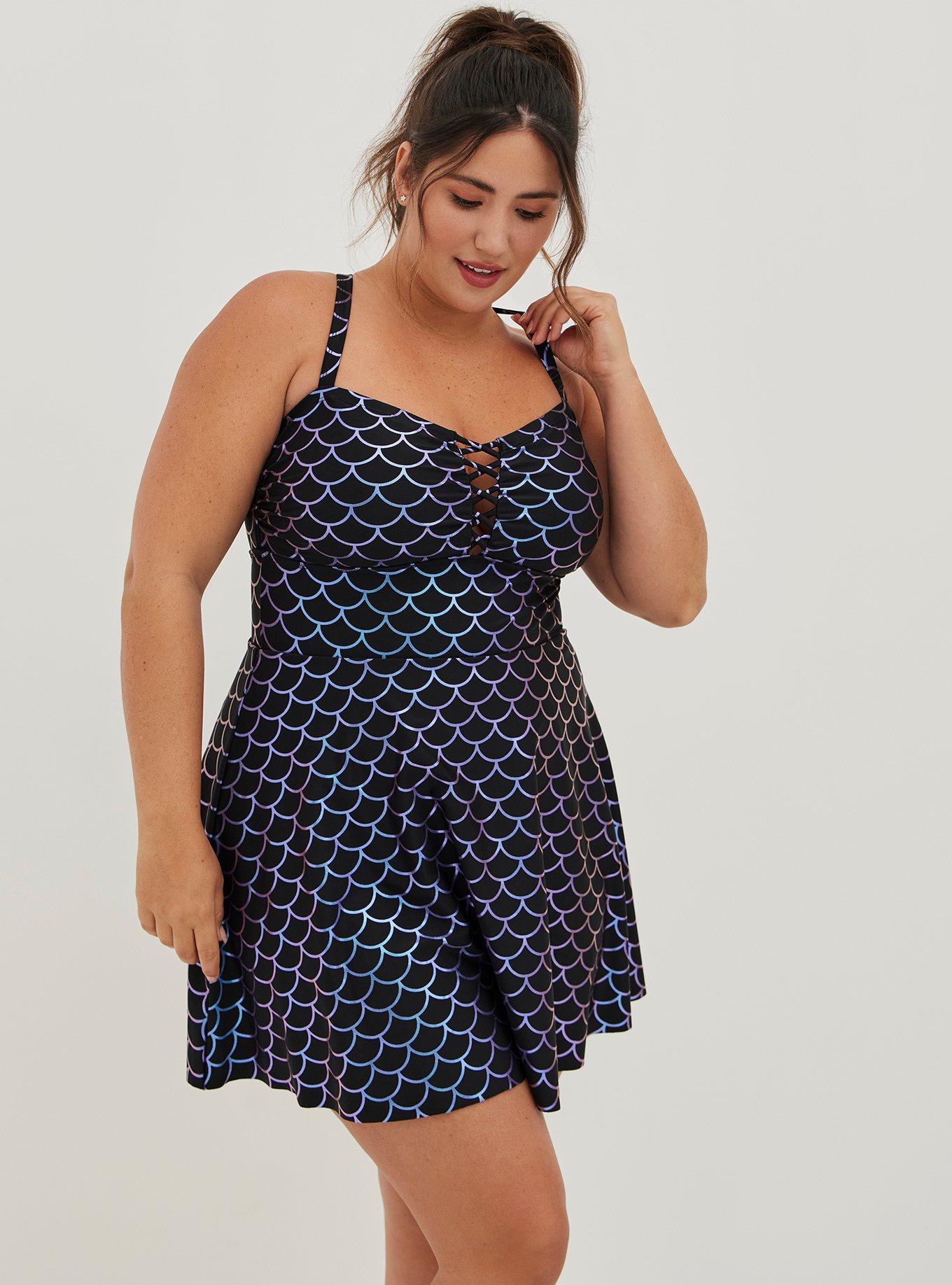 Plus Size - Wireless Mid Strapless Swim Dress With Brief - Torrid