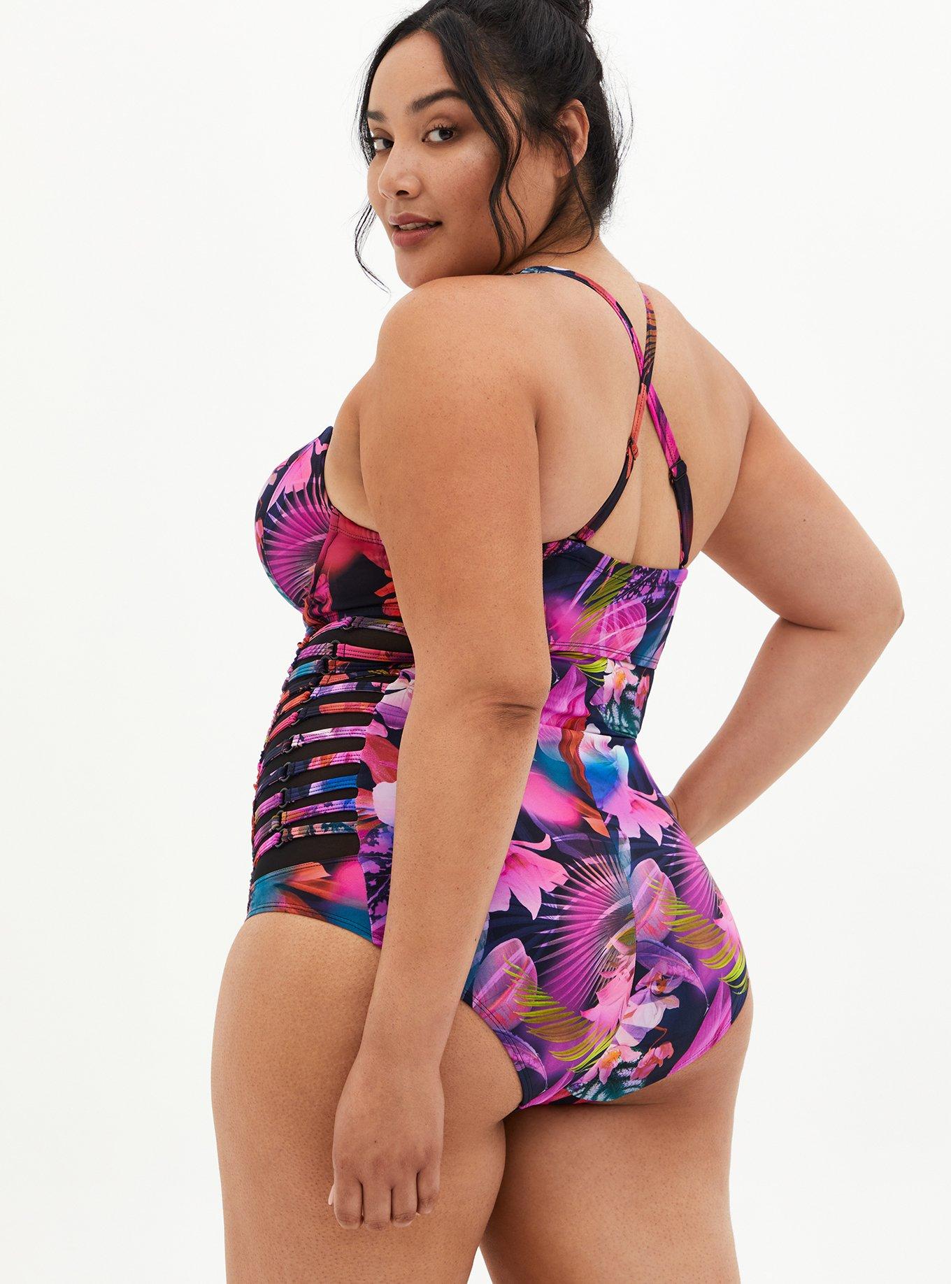 Plus Size - Slim Fix Underwire Lattice Side One Piece Swimsuit - Torrid