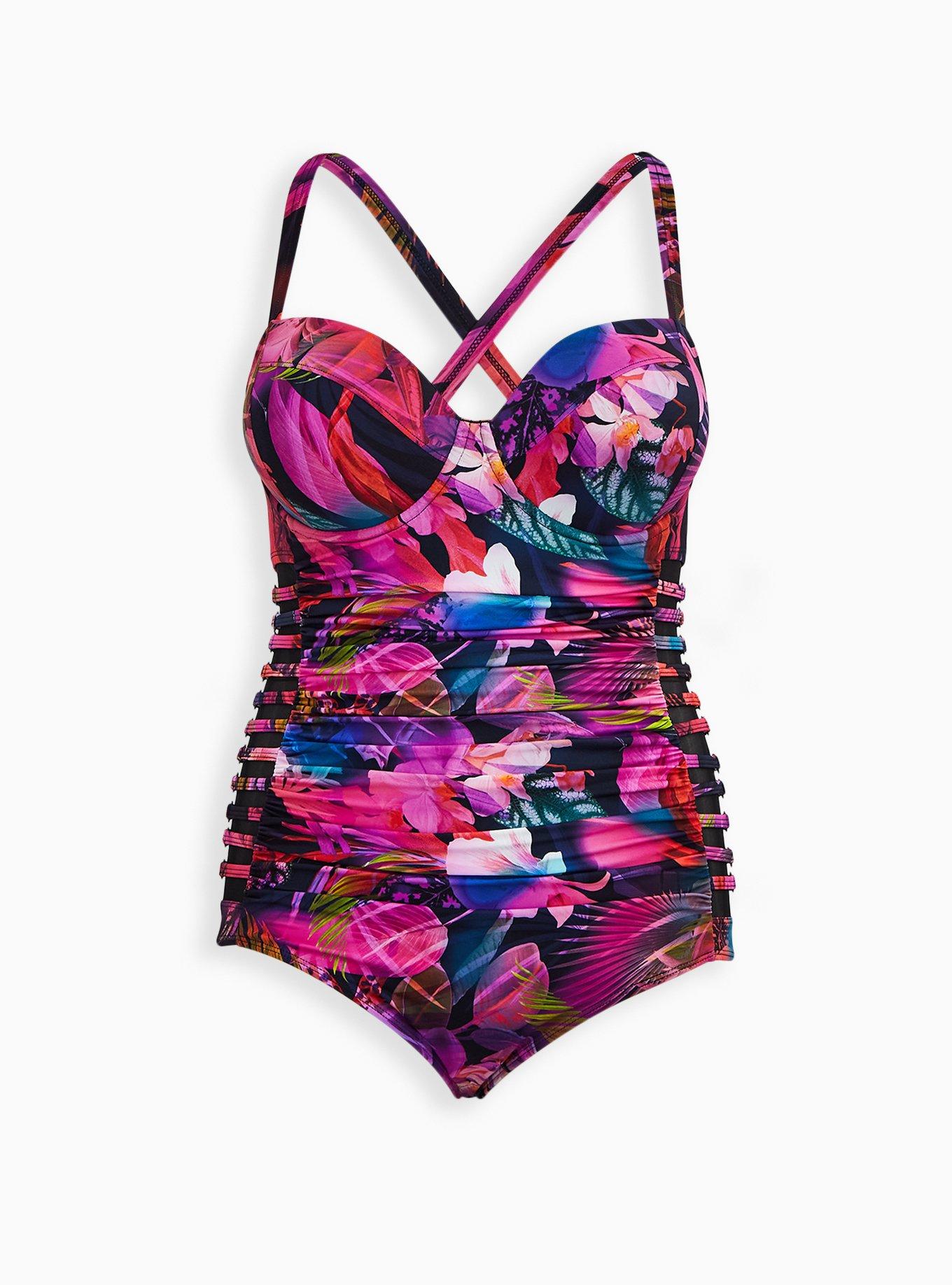 Slim Fix Underwire Lattice Side One Piece Swimsuit, , hi-res