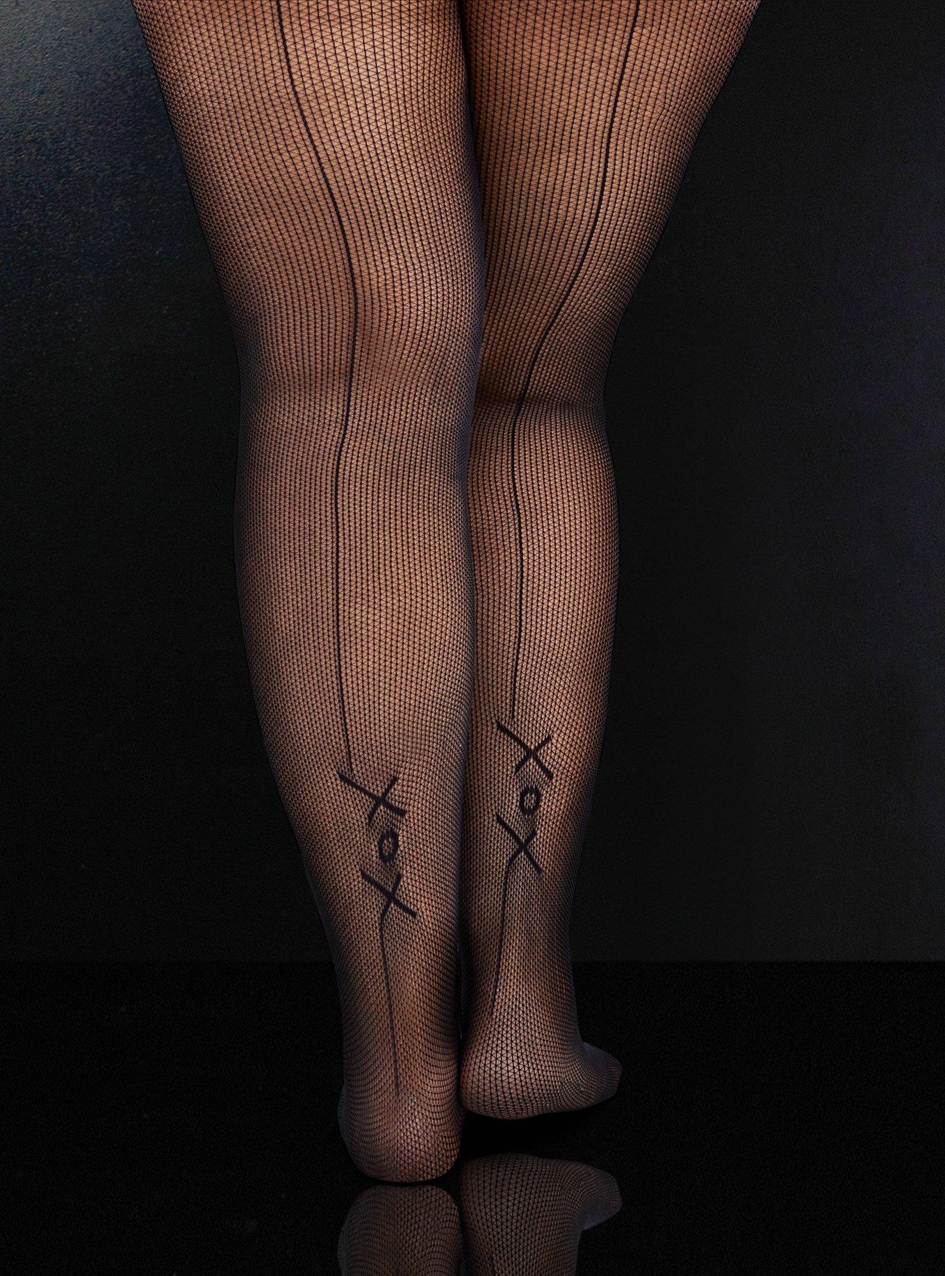Plus Size Betsey Johnson Black XOX Fishnet Tights, BLACK, alternate