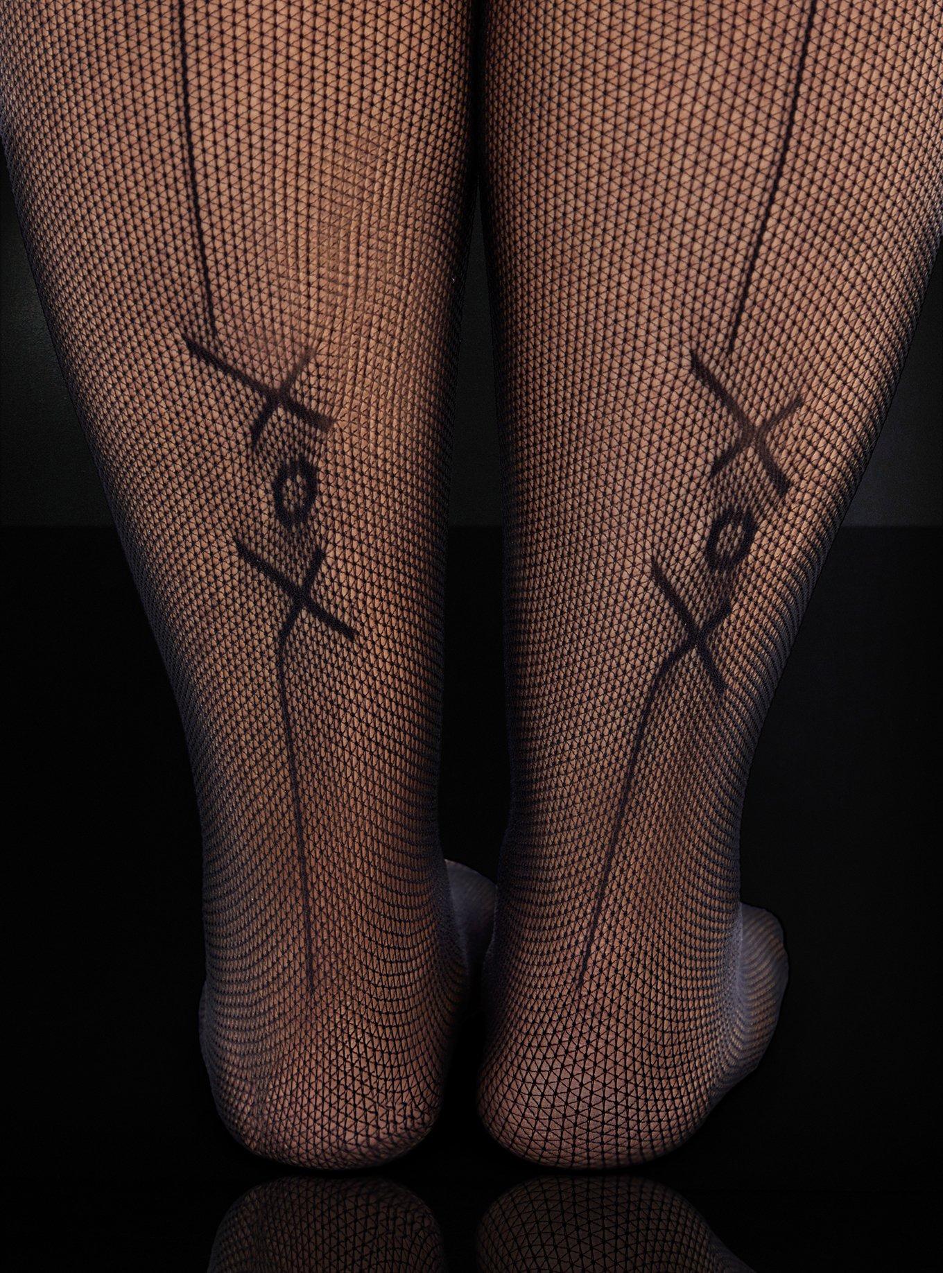 Plus Size Betsey Johnson Black XOX Fishnet Tights, BLACK, alternate