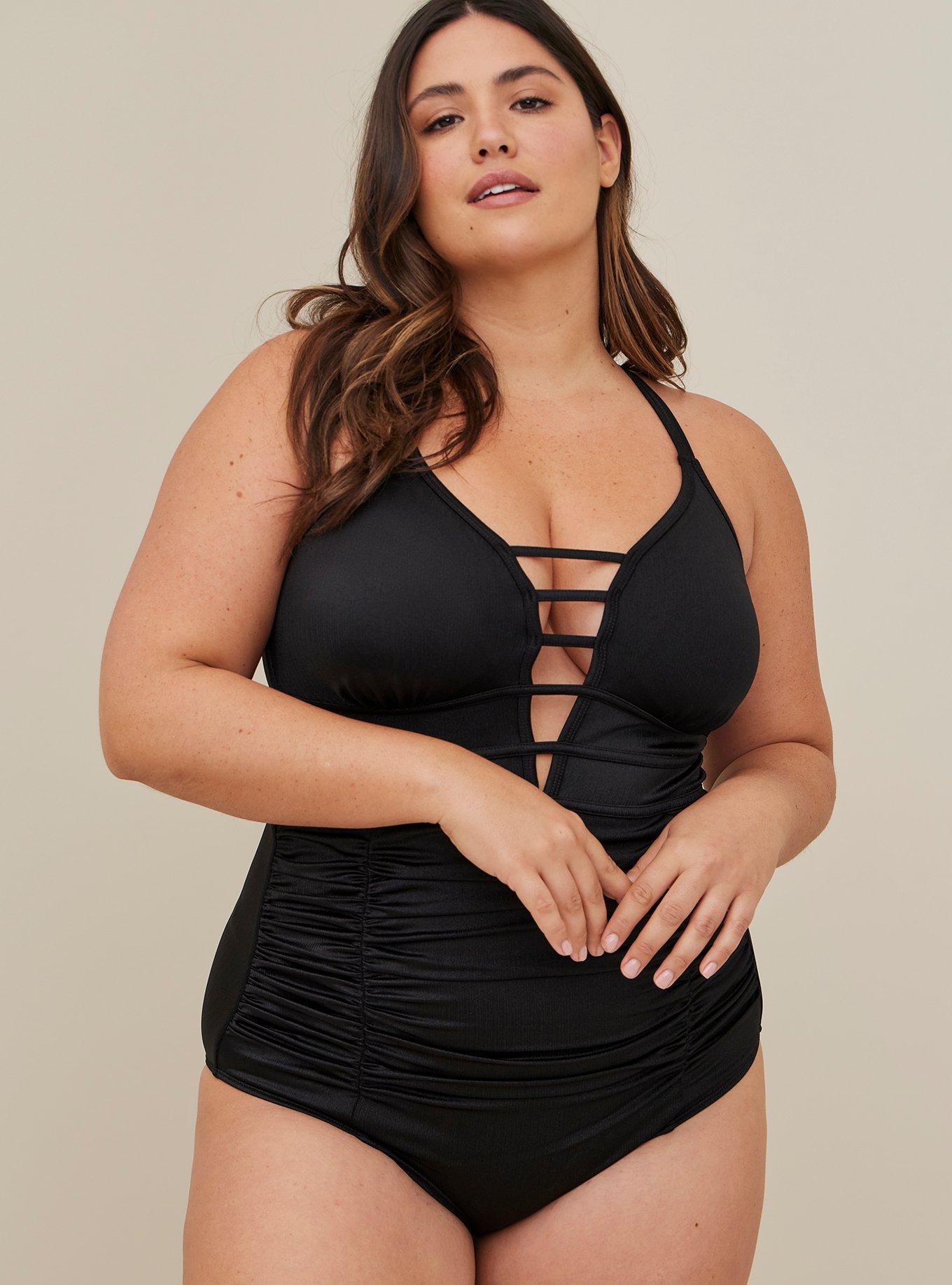 Black Racerback Tummy Control Blouson Tankini Set - Meet.Curve - Meet.Curve