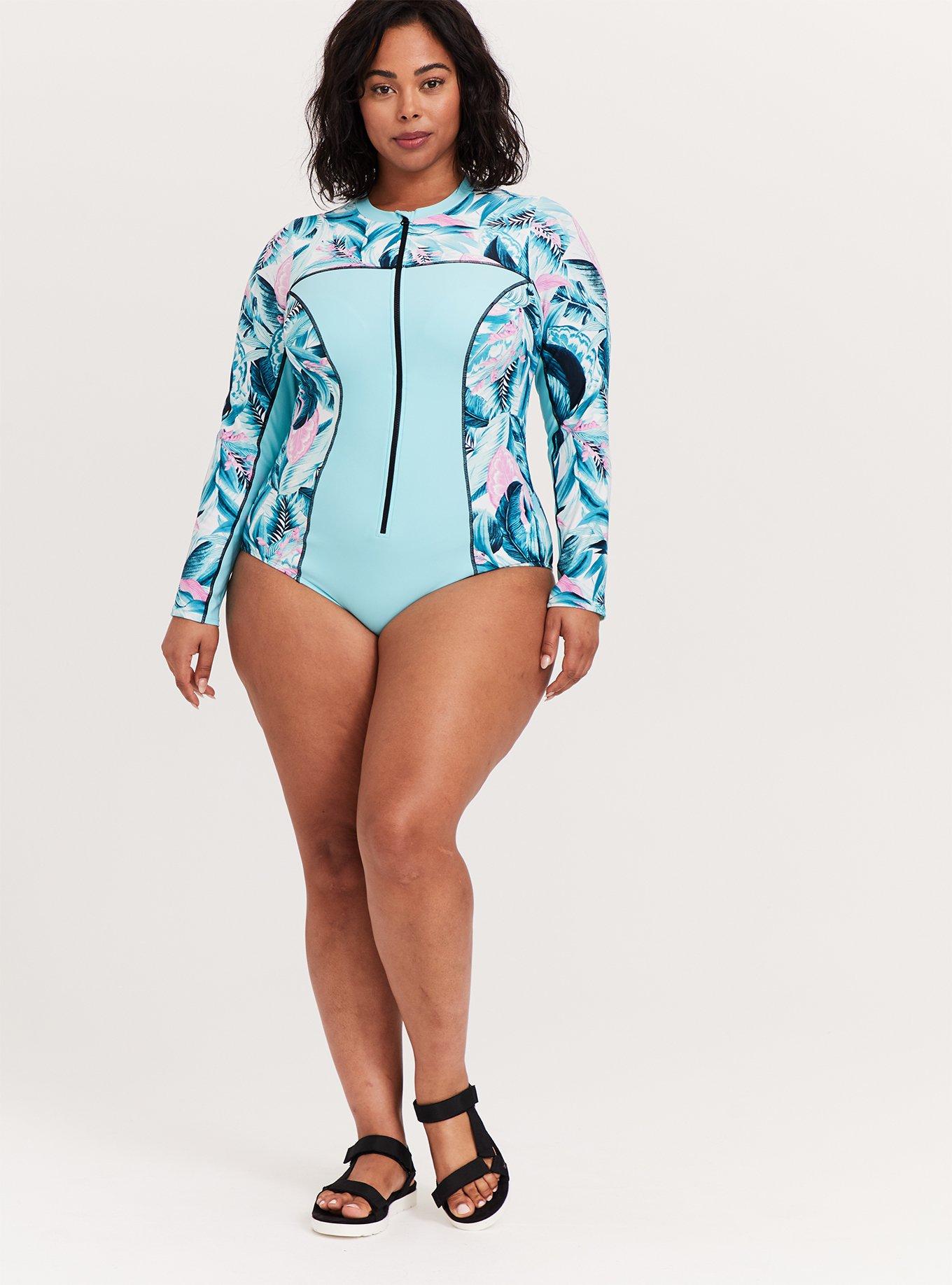 Plus Size - Active Wireless Long Sleeve Rashguard One Piece