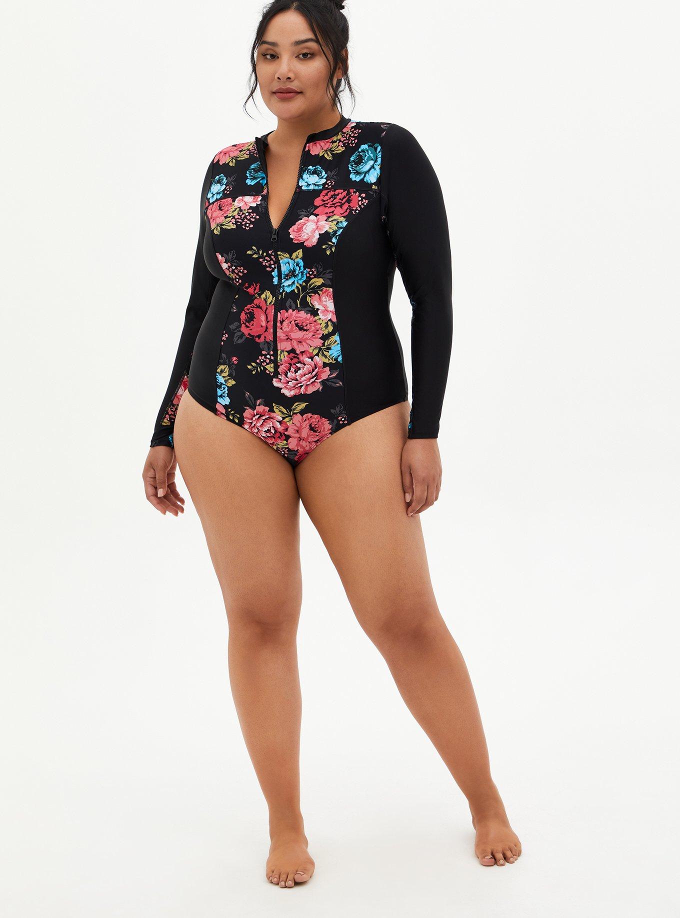 Plus Size Active Wireless Long Sleeve Rashguard One Piece Swimsuit Torrid