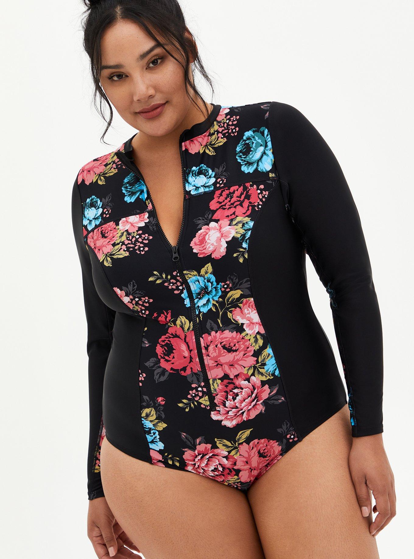 Black Floral One-Piece Underwire Swimsuit – NBB Lingerie