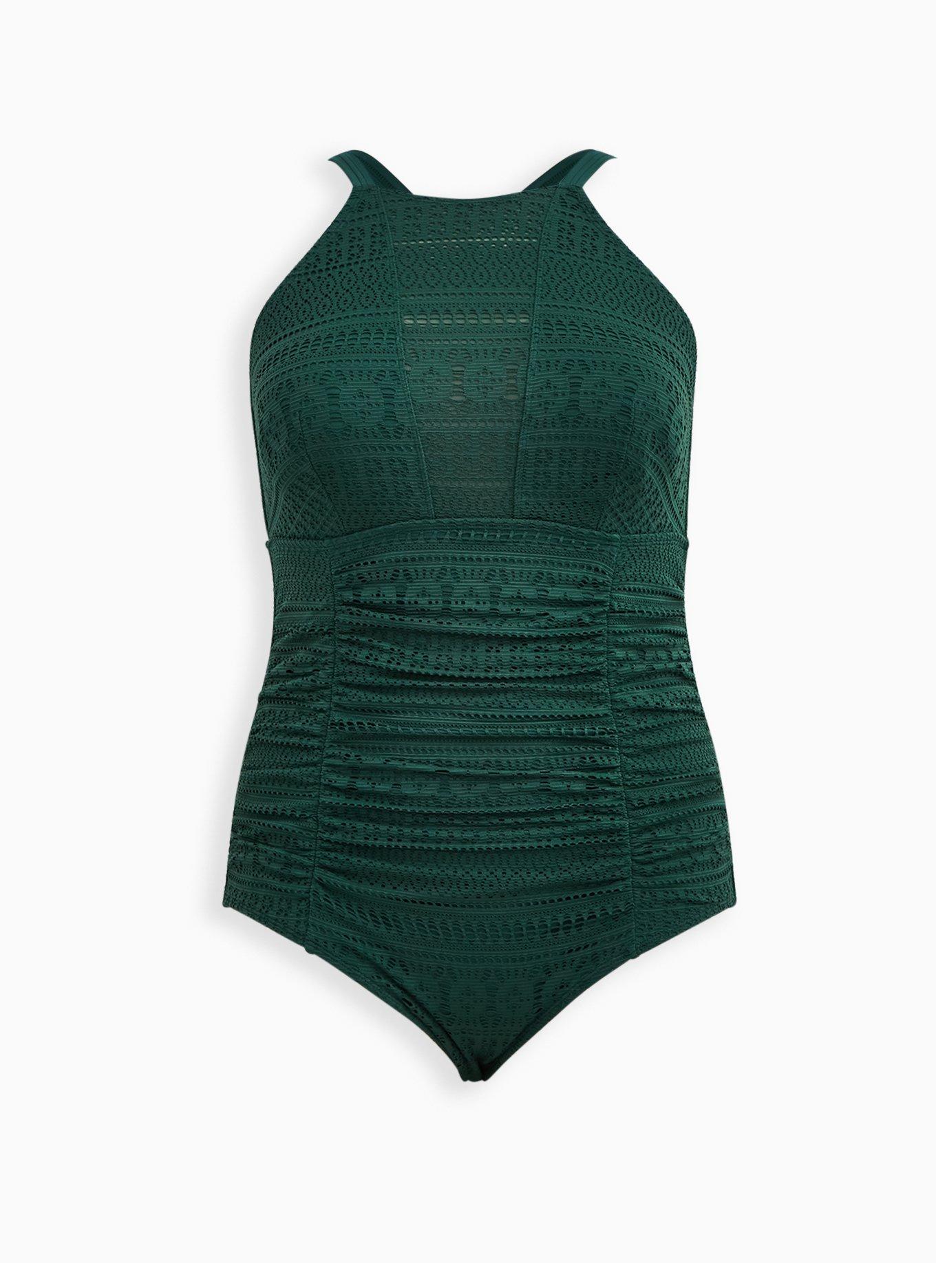 Plus Size - Olive Crochet High Neck One-Piece - Torrid