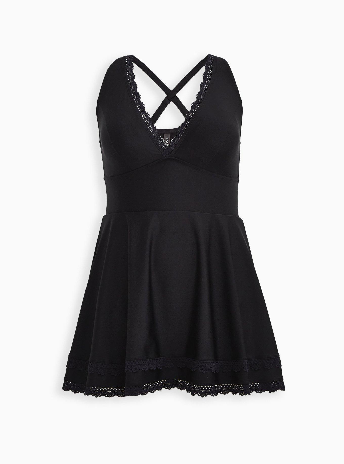 Plus Size - Active Swim Dress with Shorts Underneath - Matte Black - Torrid