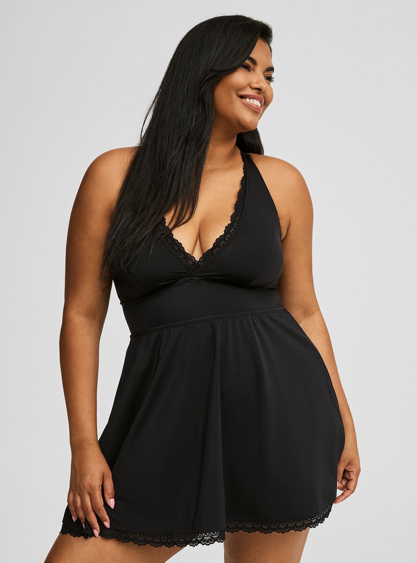 WMNS Line Trimmed Deep Cut French Swimsuit - Black