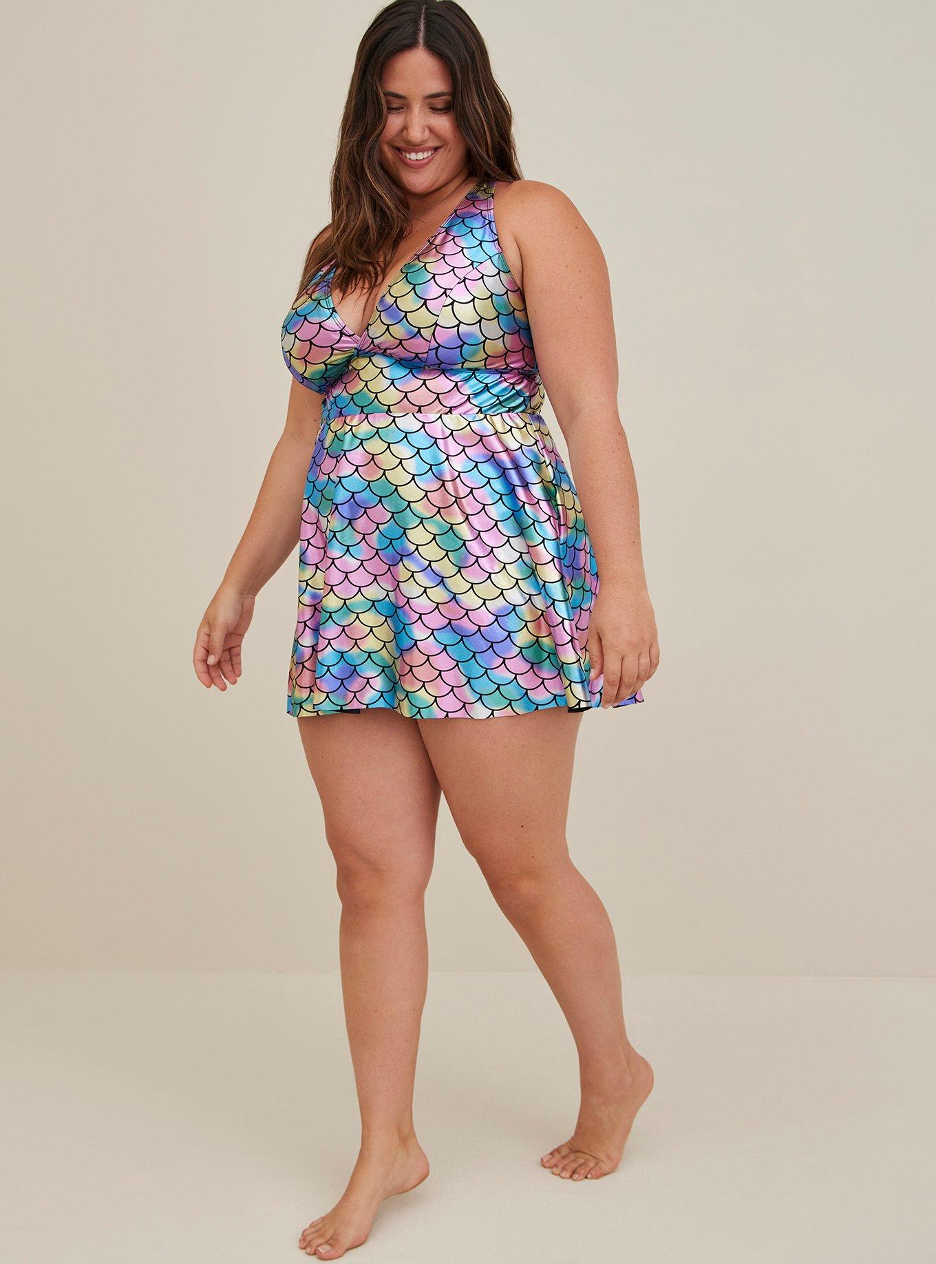 Plus Size - Wireless Mid Lace Trimmed Swim Dress With Brief - Torrid