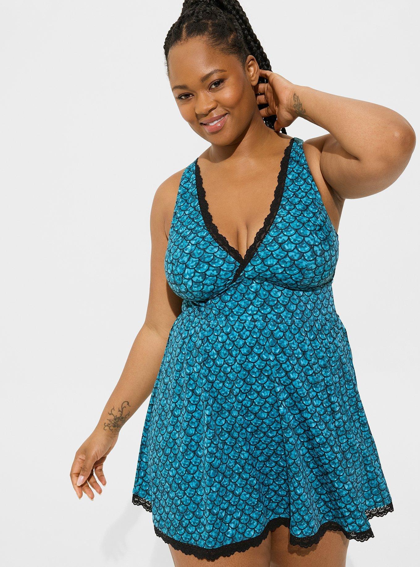 Plus Size Wireless Mid Lace Trimmed Swim Dress With Brief Torrid