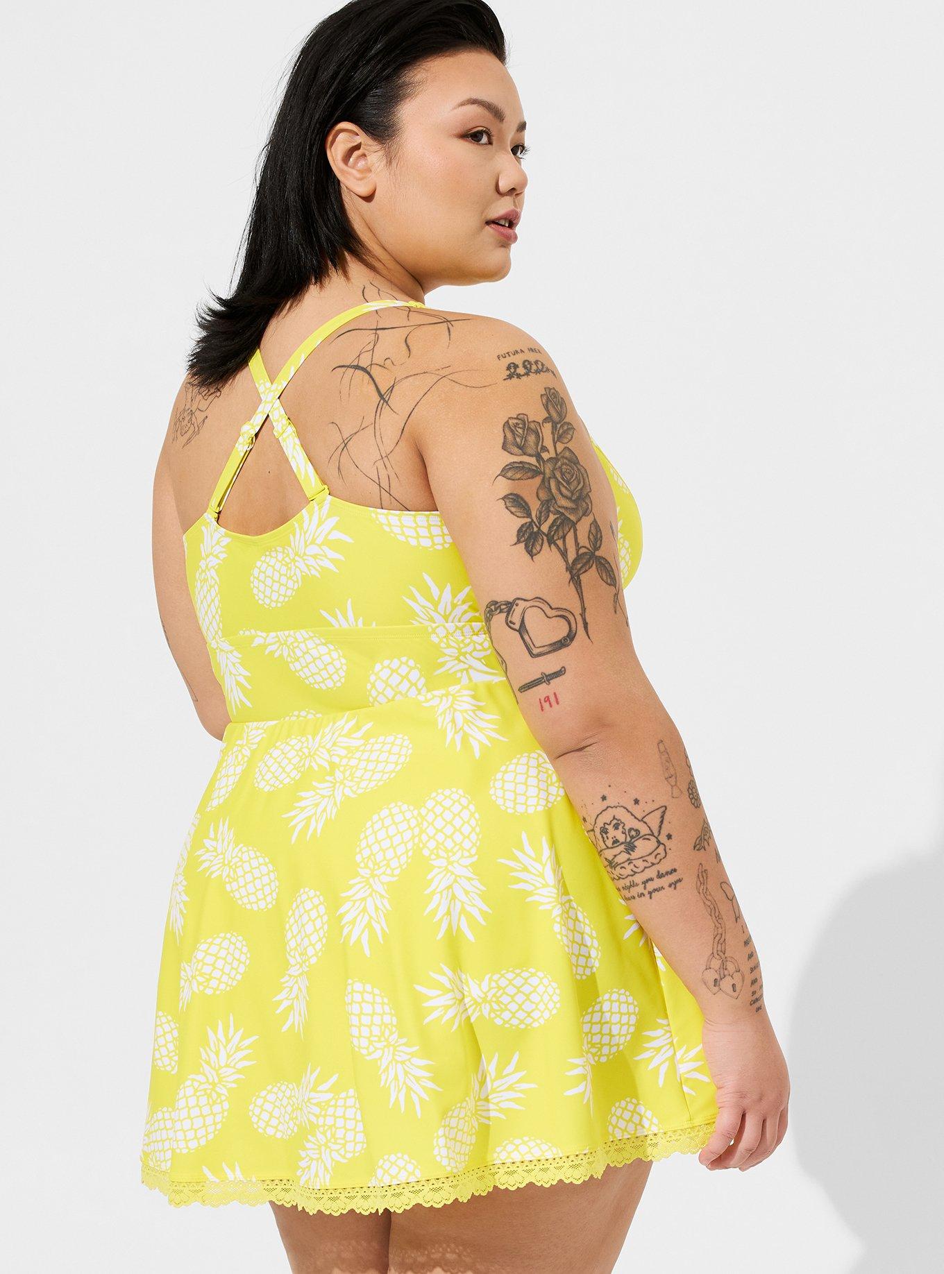 Plus Size - Wireless Mid Strapless Swim Dress With Brief - Torrid