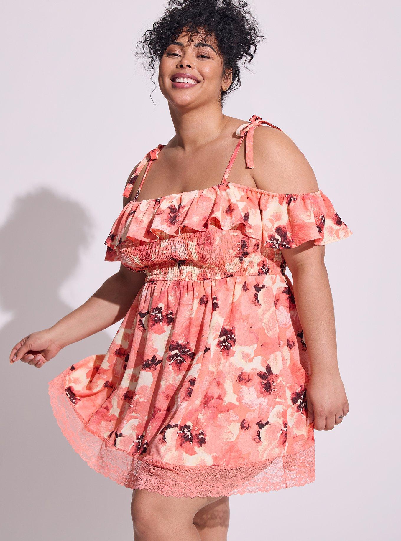 Plus Size - Mini Ruffle Lace Trim Coverup Dress - Torrid