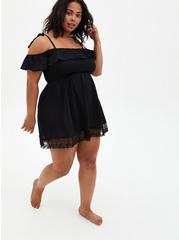 Mini Ruffle Lace Trim Coverup Dress, DEEP BLACK, alternate
