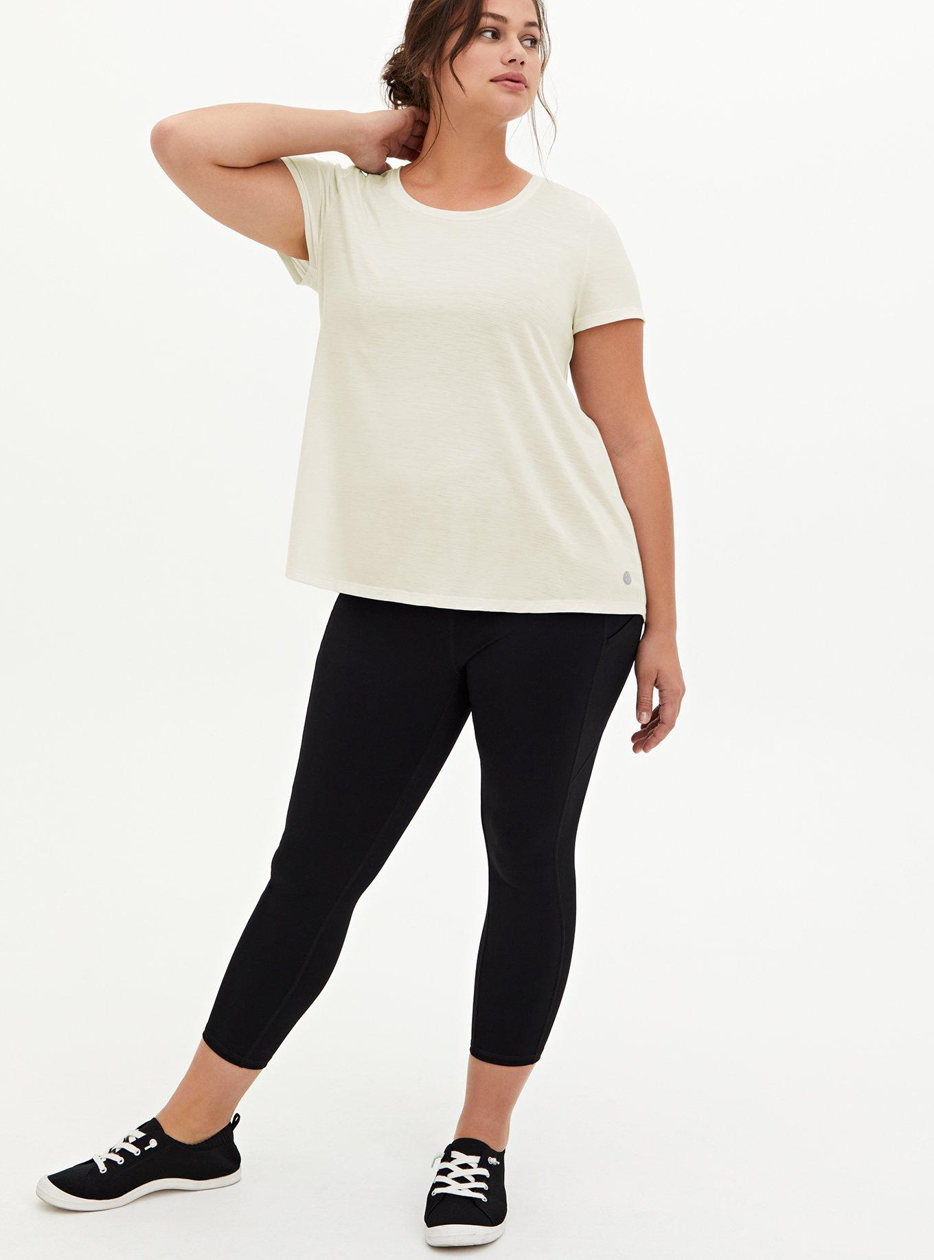 Plus Size Knit High-Low Crew Neck Short Sleeve Active Tank, IVORY, alternate