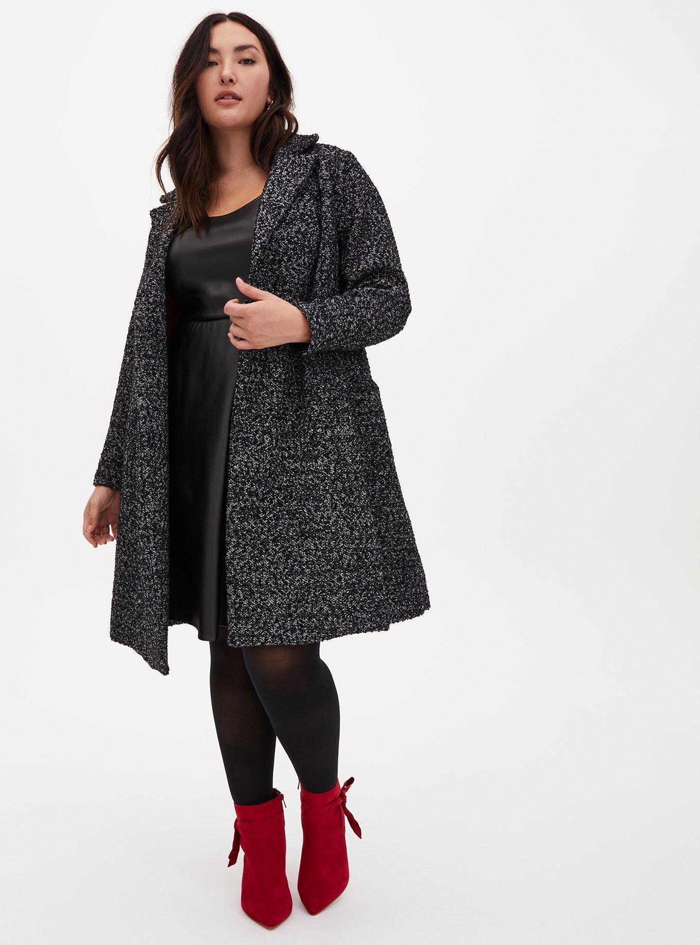 Black Faux Leather Skater Dress, DEEP BLACK, alternate