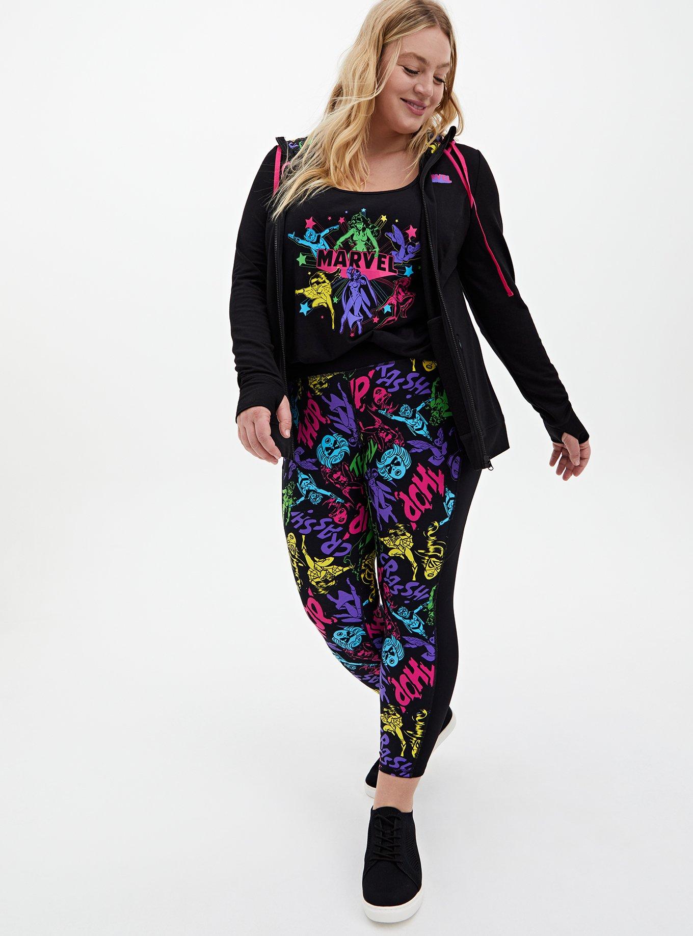 Plus Size  Marvel Women Black & Neon Pink Active Zip Hoodie, DEEP BLACK, alternate