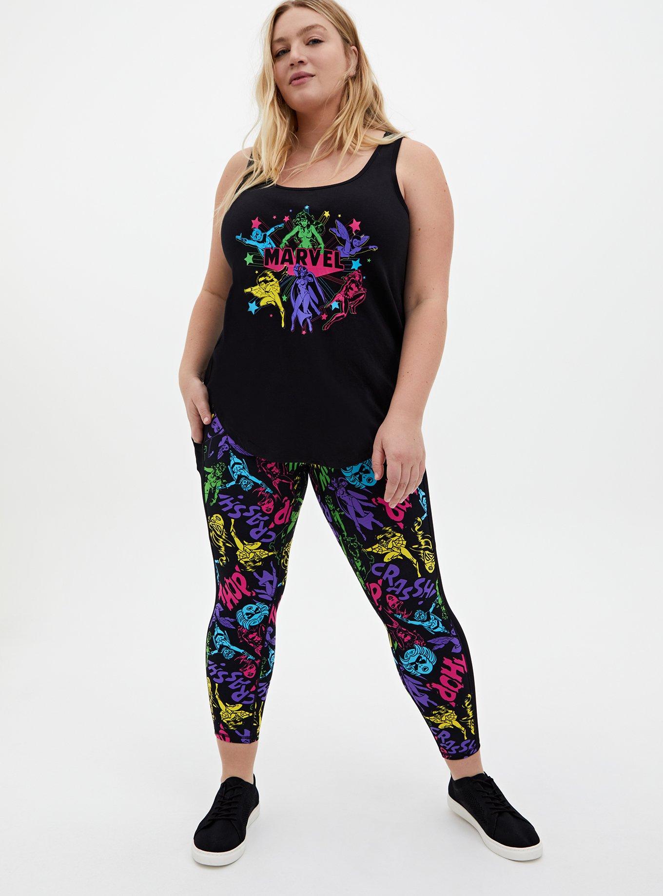 Plus Size Marvel Women Black & Multi Neon Crop Active Legging, MULTI, alternate