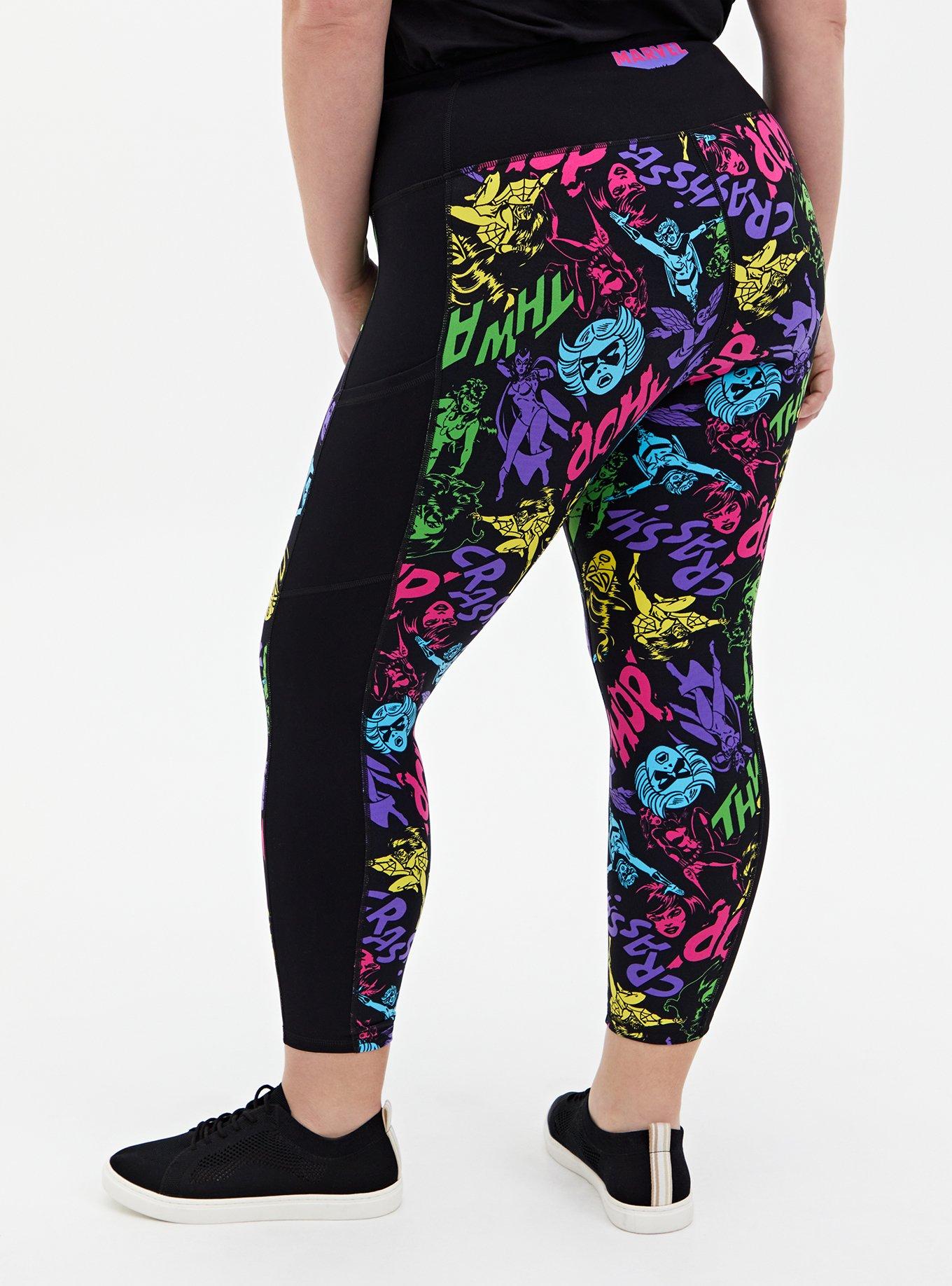 Plus Size Marvel Women Black & Multi Neon Crop Active Legging, MULTI, alternate