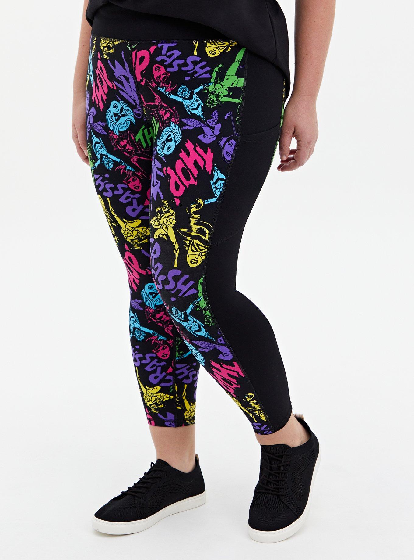 Plus Size - Marvel Women Black & Multi Neon Crop Active Legging