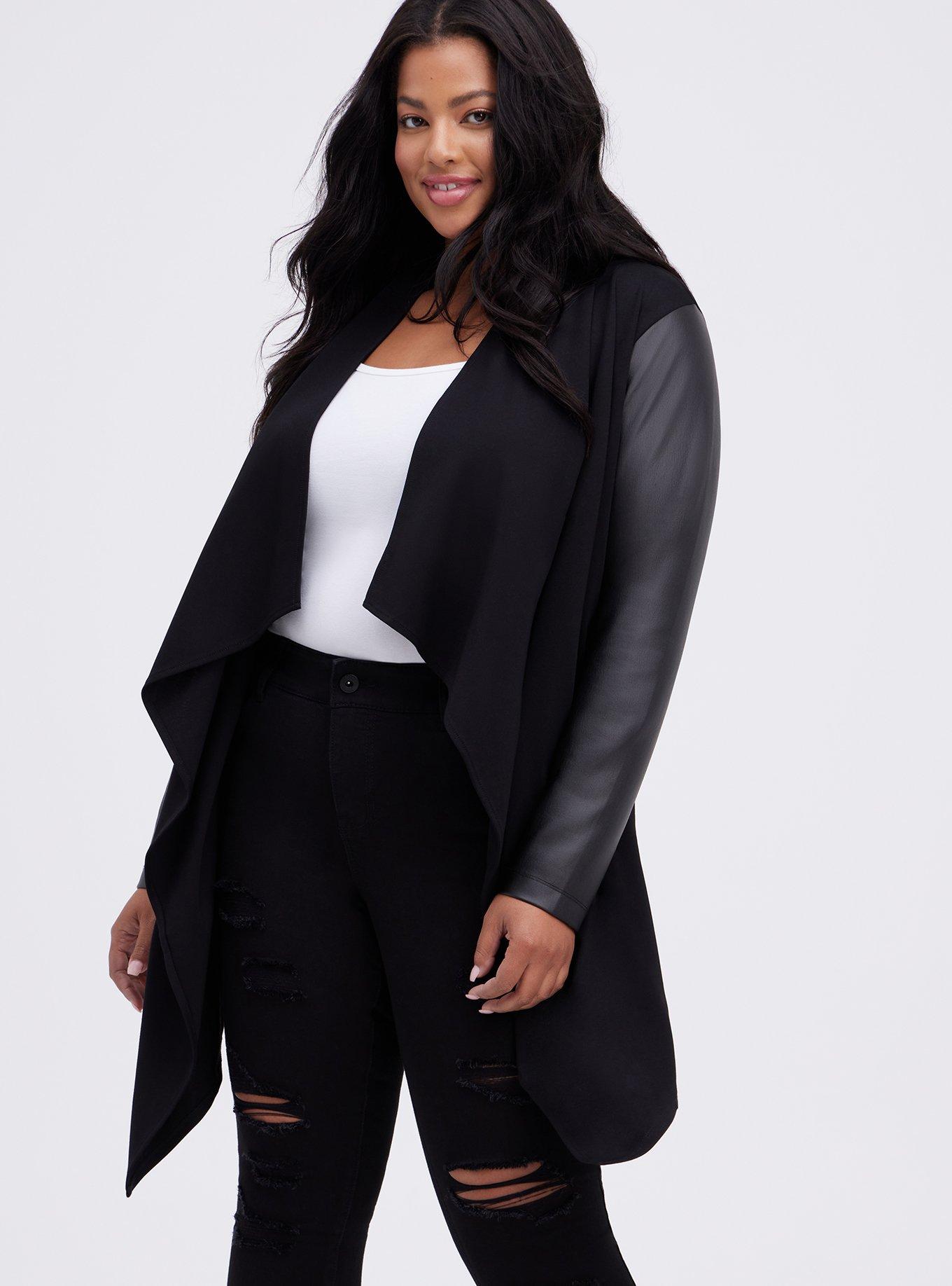 VEGAN LEATHER AND PONTE DRAPE FRONT JACKET – Frock