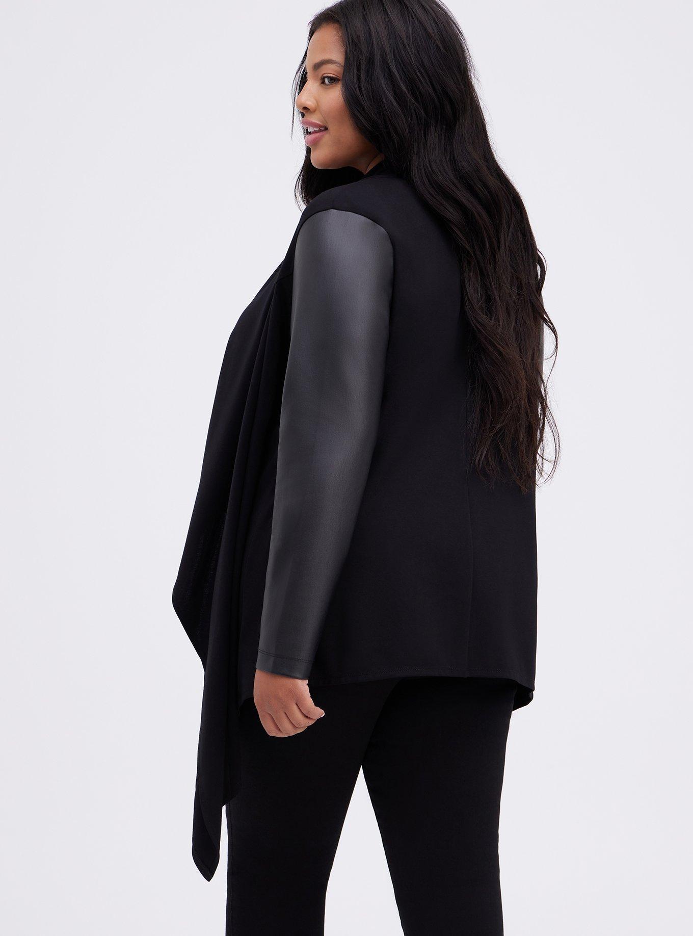 Black Drape Leather Patch Jacket