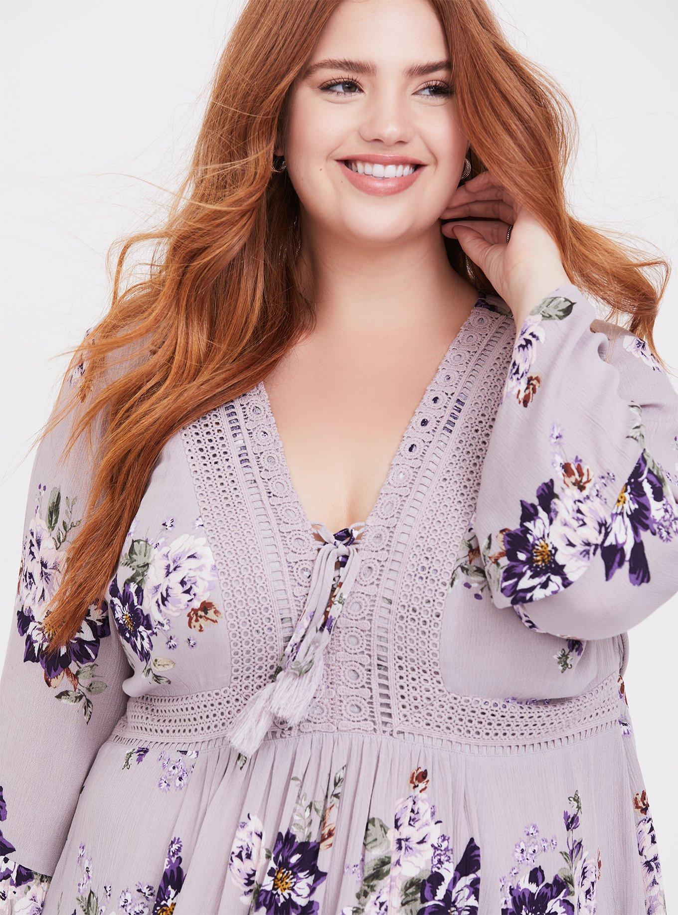 Plus Size - Babydoll Gauze Crochet Trim Lace-Up Top - Torrid