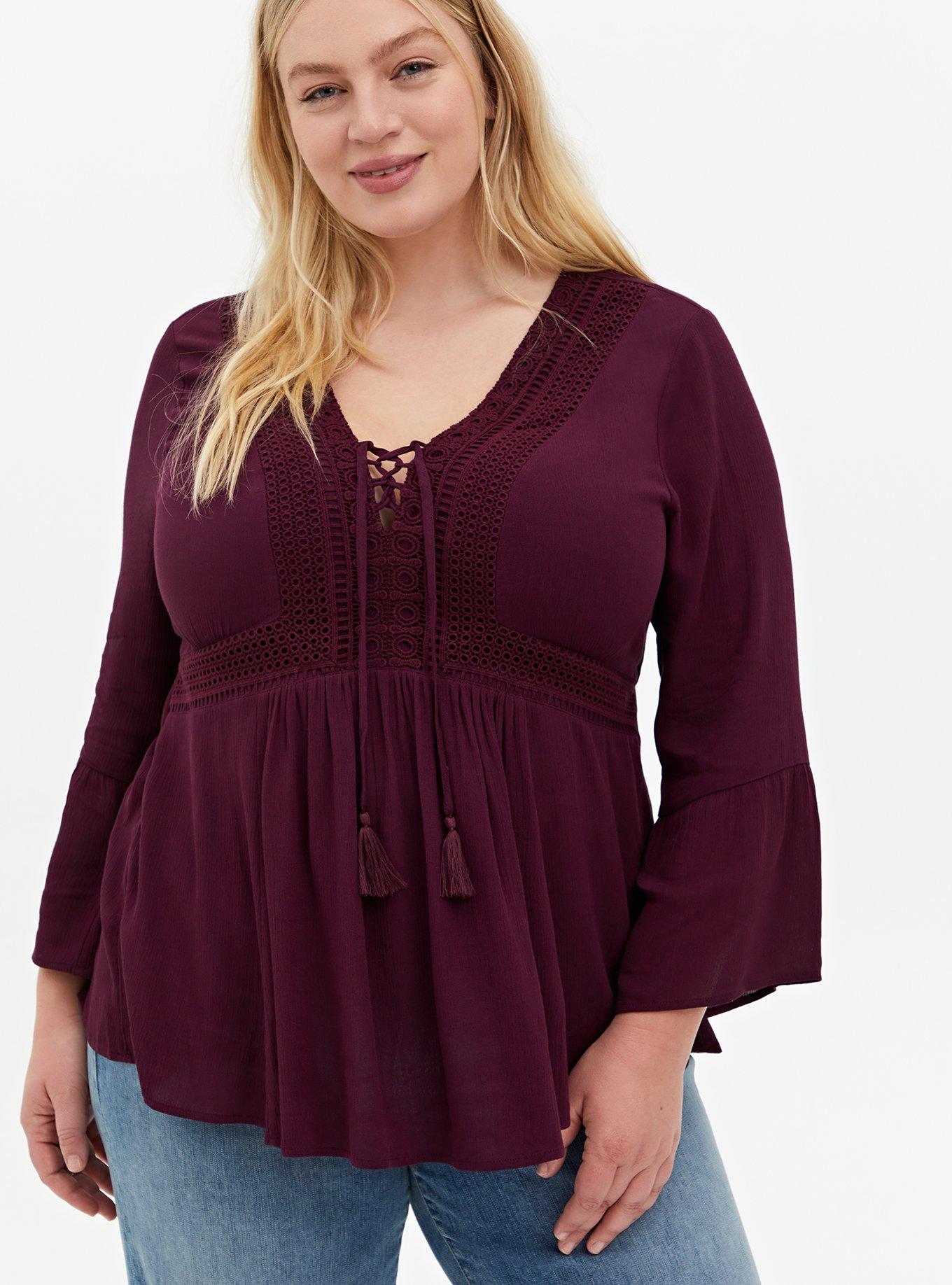 Plus Size - Babydoll Challis Surplice Tie-Front Top - Torrid