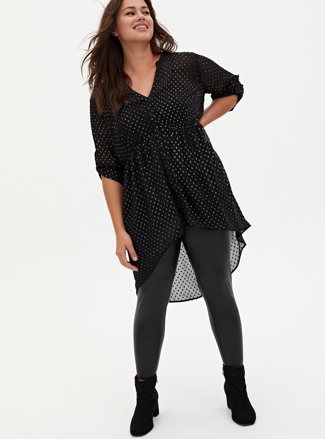 Lexie Babydoll Chiffon Metallic Clip Dot Tunic Blouse, DEEP BLACK, alternate