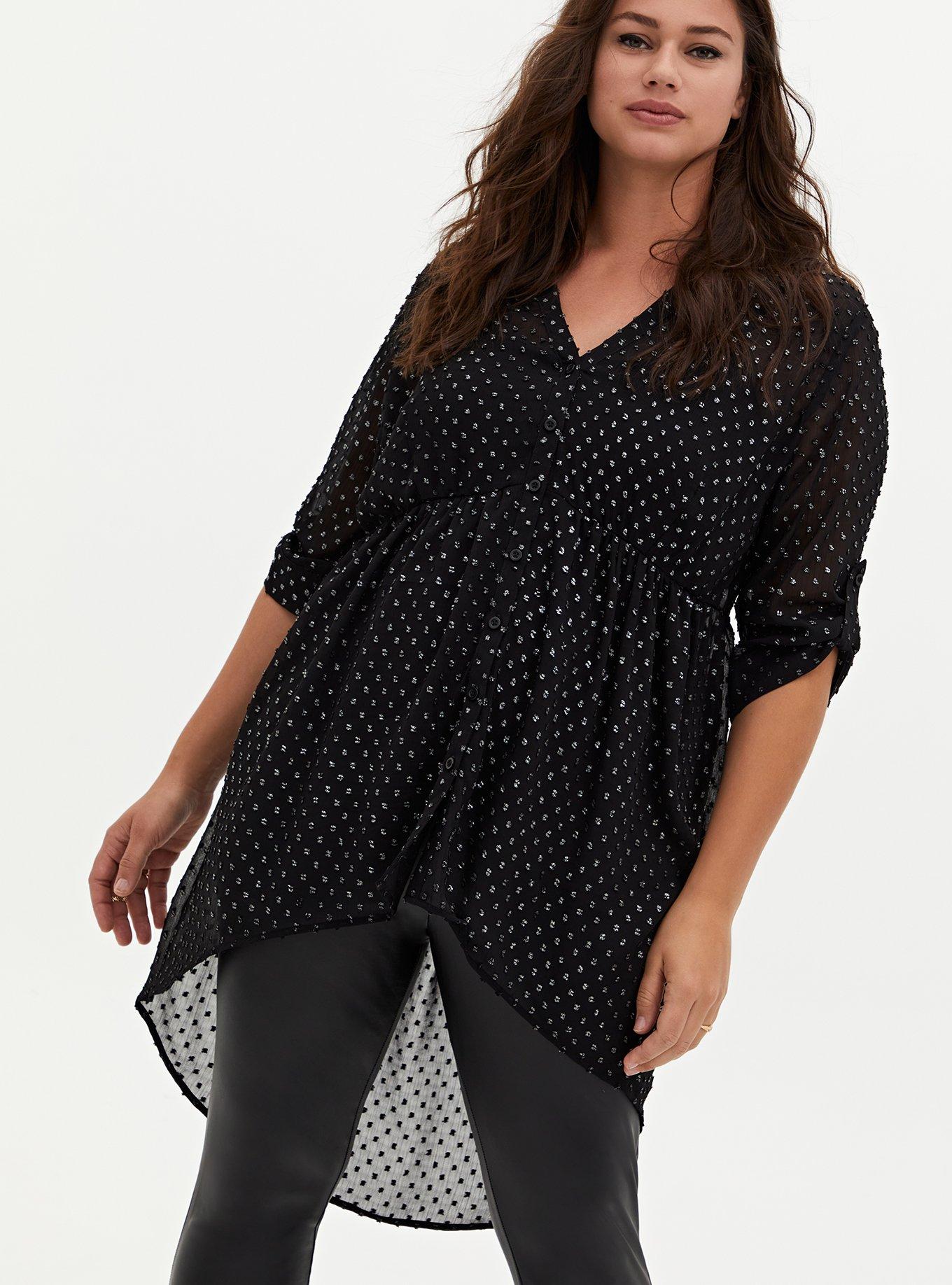 Lexie Babydoll Chiffon Metallic Clip Dot Tunic Blouse, DEEP BLACK, alternate