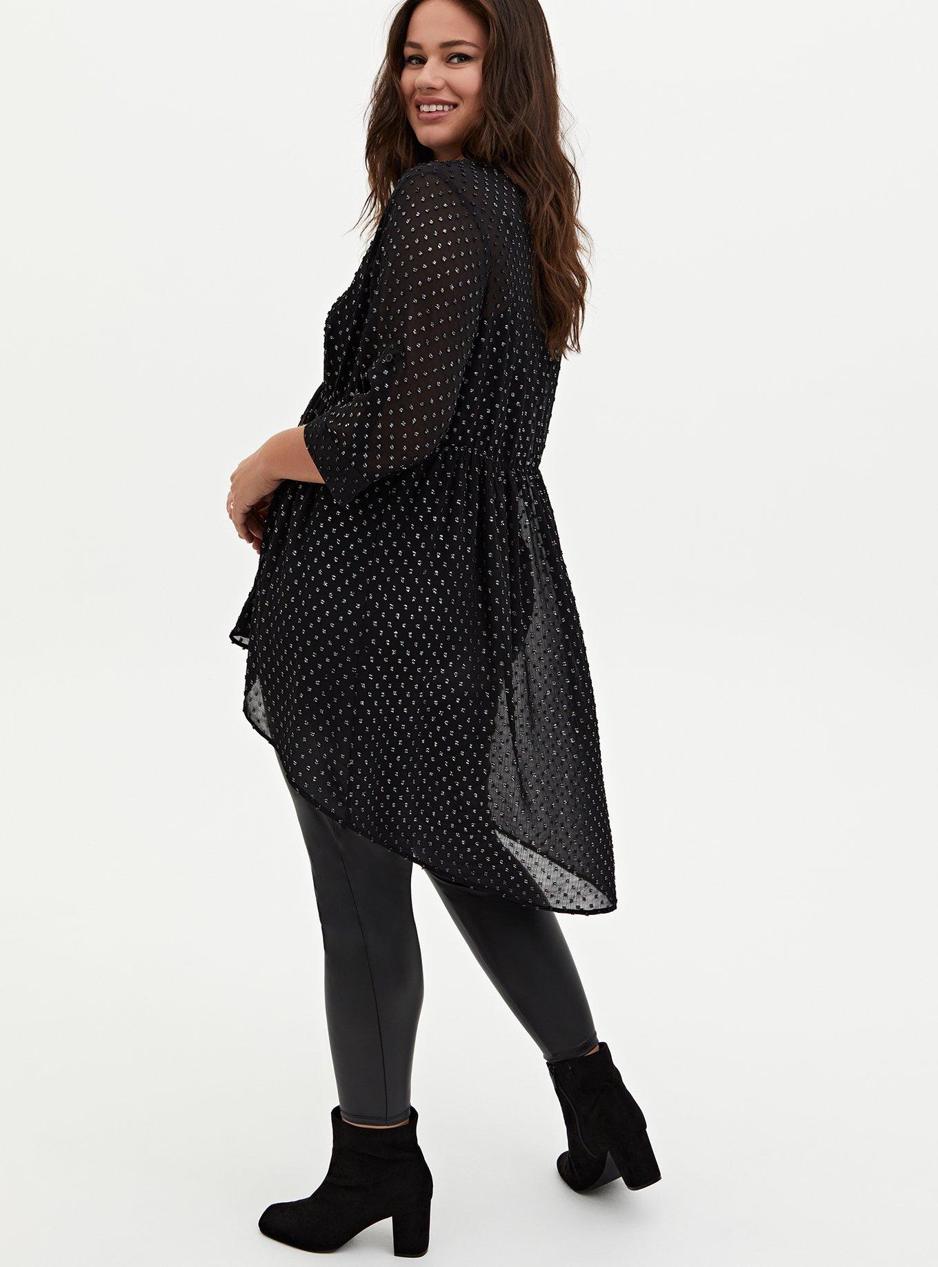 Lexie Babydoll Chiffon Metallic Clip Dot Tunic Blouse, DEEP BLACK, alternate