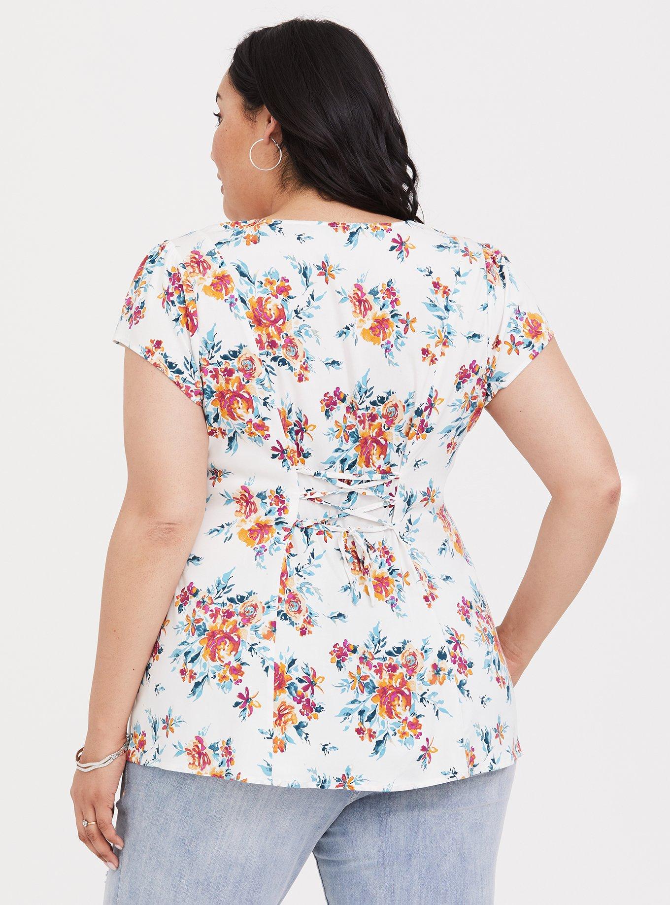 TORRID Stretch Challis Lace-Up Back Corset Top