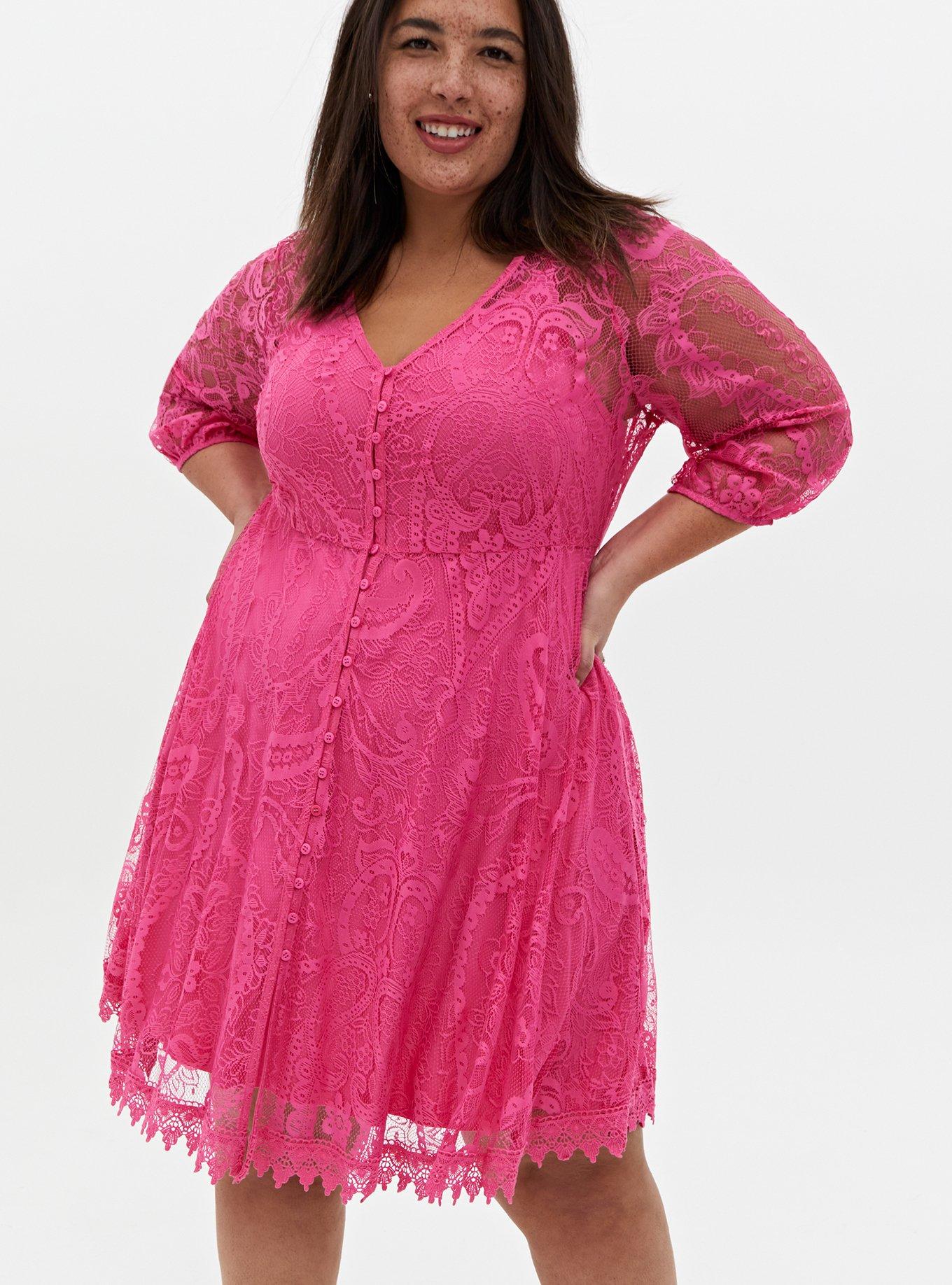 Plus Size - Mini Lace Button-Front Skater Dress - Torrid