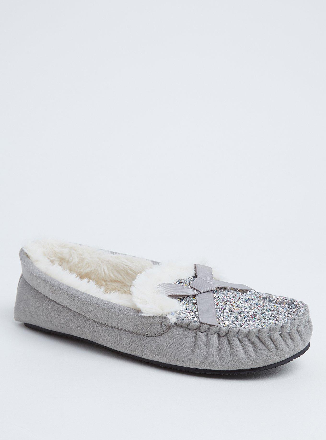 Glitter fashion moccasin slippers womens