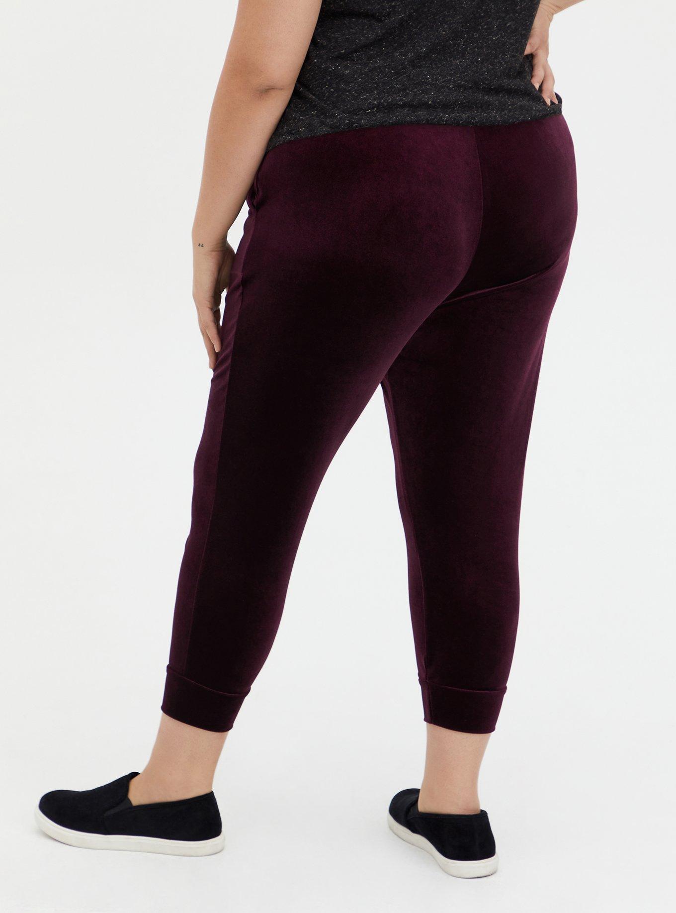 Plus Size Relaxed Fit Crop Jogger - Velour Burgundy Purple, , alternate