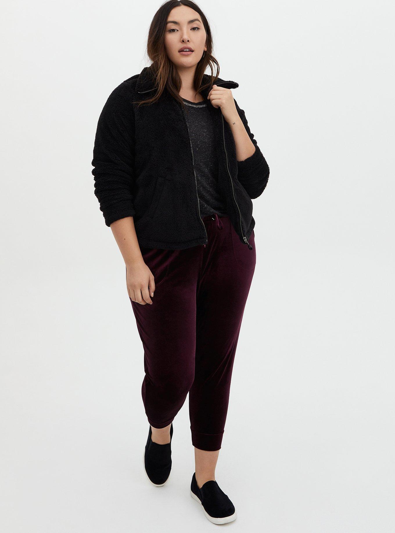 Plus Size Relaxed Fit Crop Jogger - Velour Burgundy Purple, , alternate