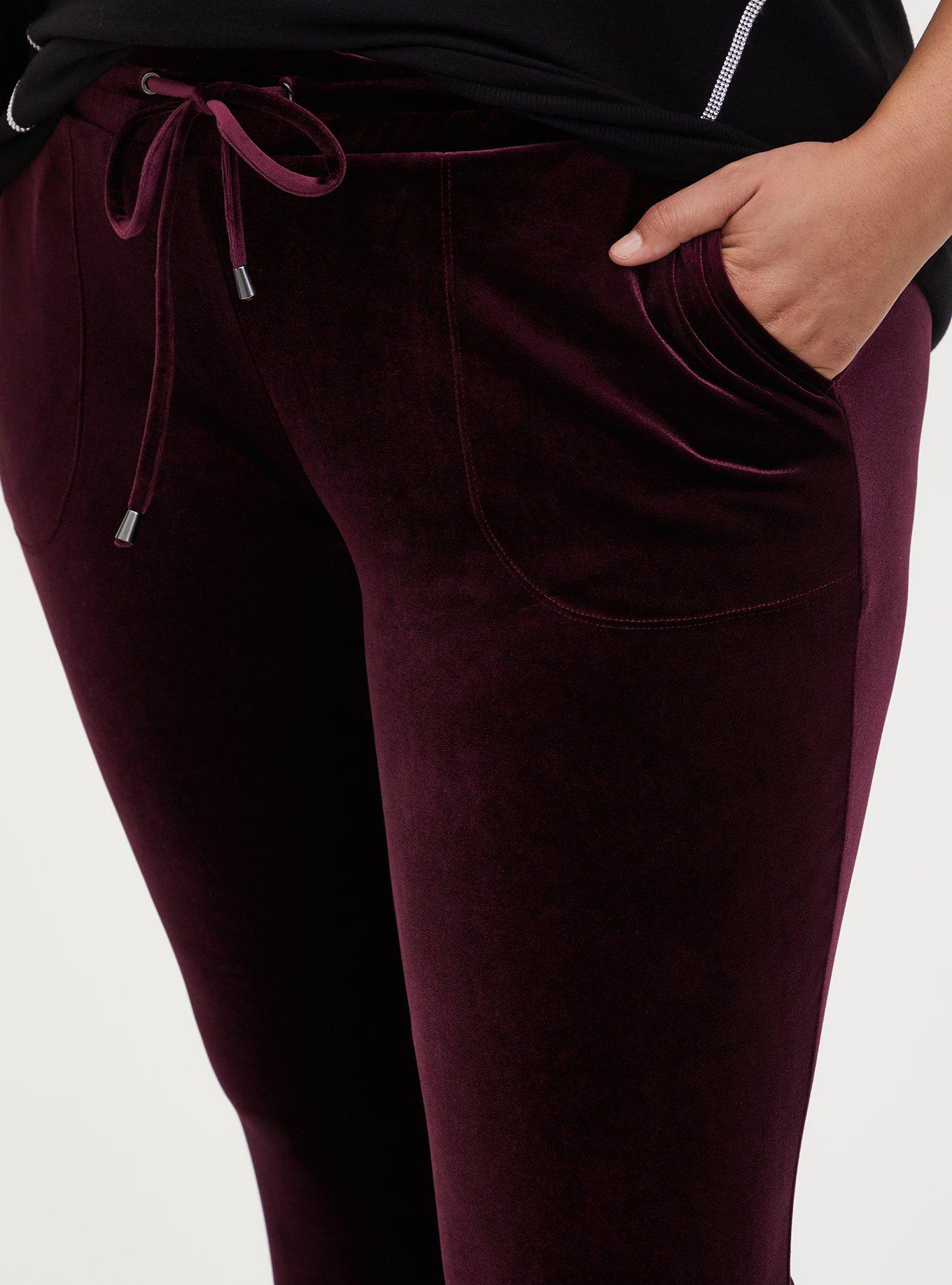 Plus Size Relaxed Fit Crop Jogger - Velour Burgundy Purple, , alternate