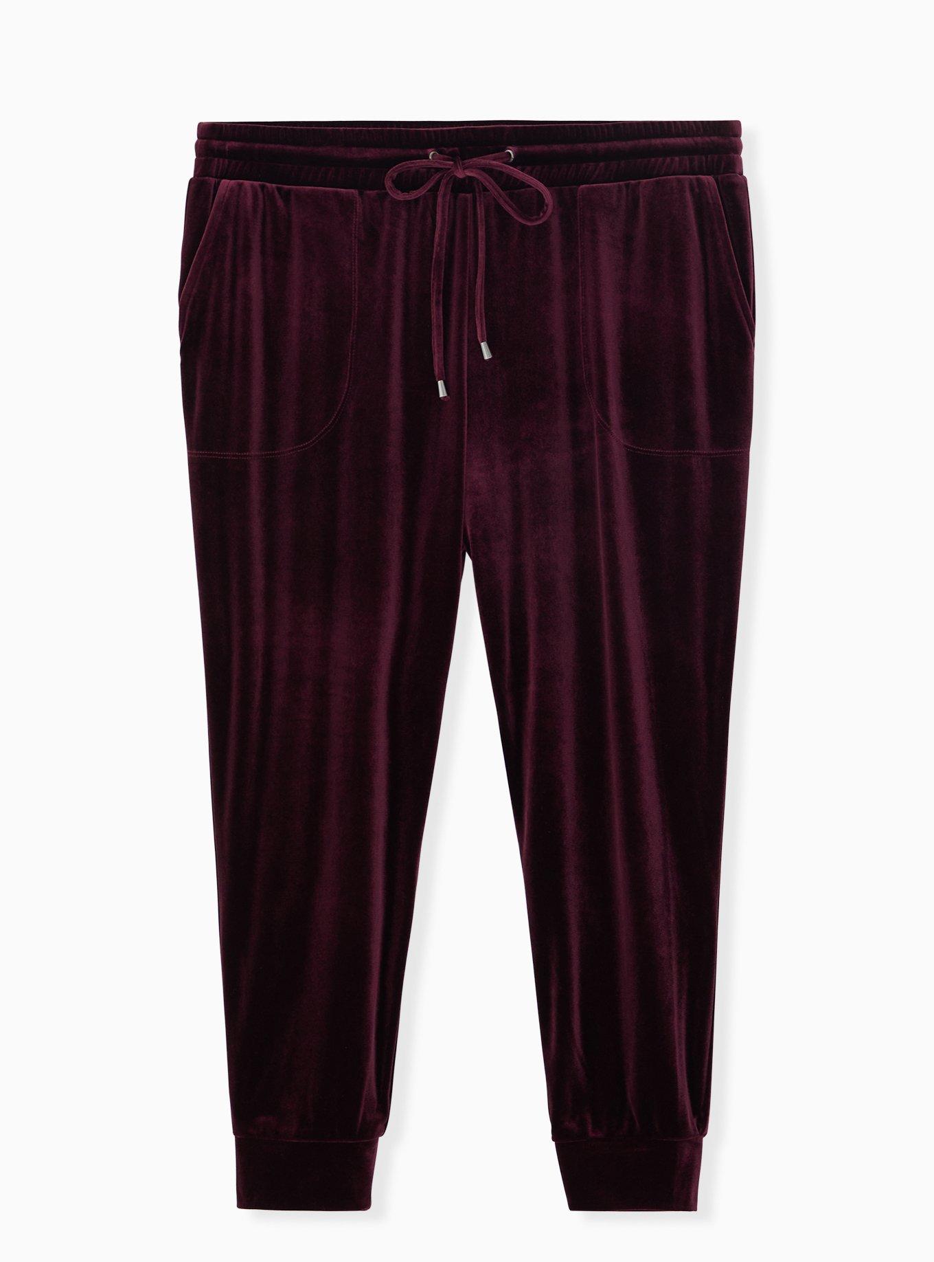 Plus Size Relaxed Fit Crop Jogger - Velour Burgundy Purple, , hi-res