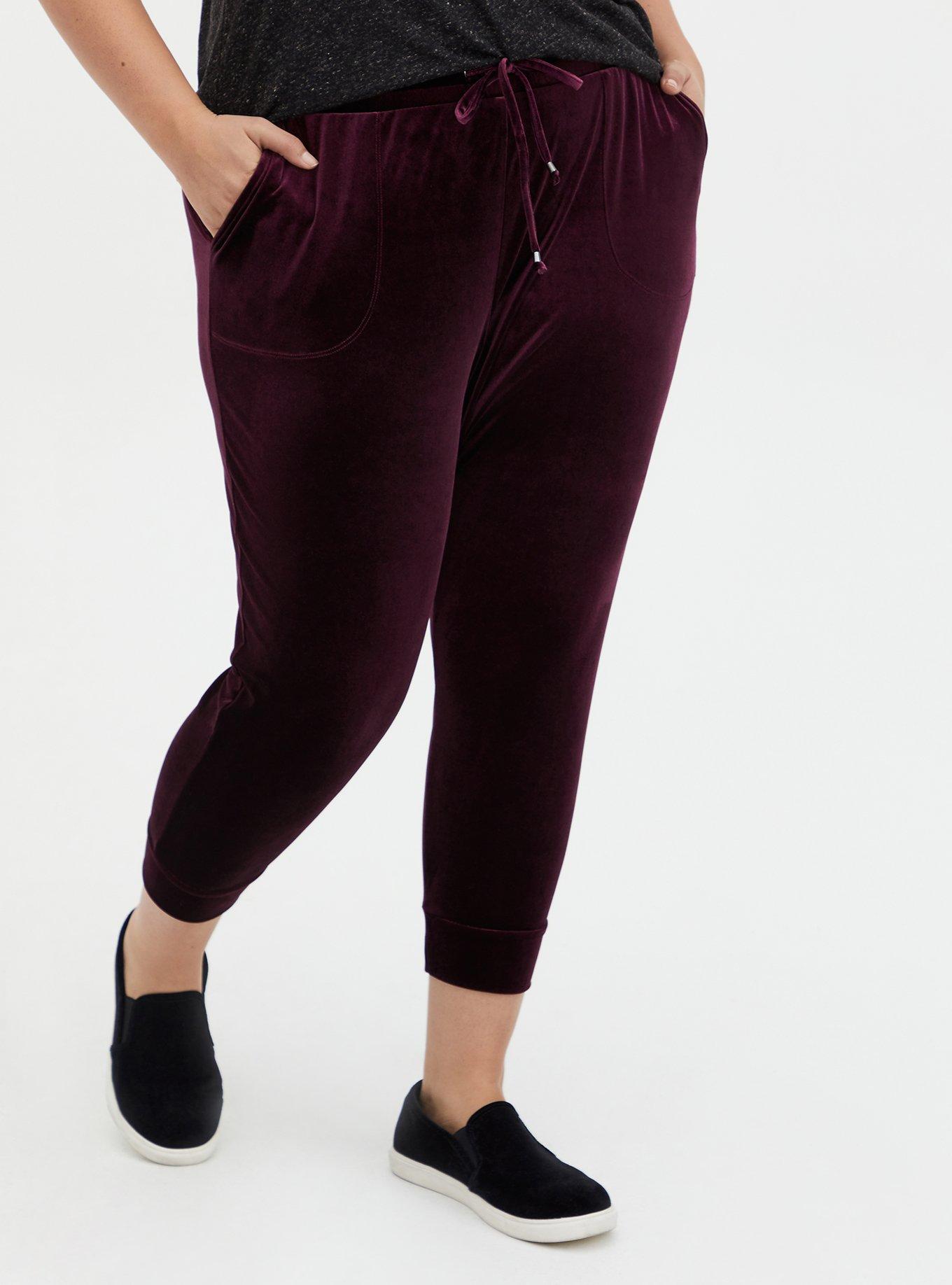 Plus Size Relaxed Fit Crop Jogger - Velour Burgundy Purple, , hi-res