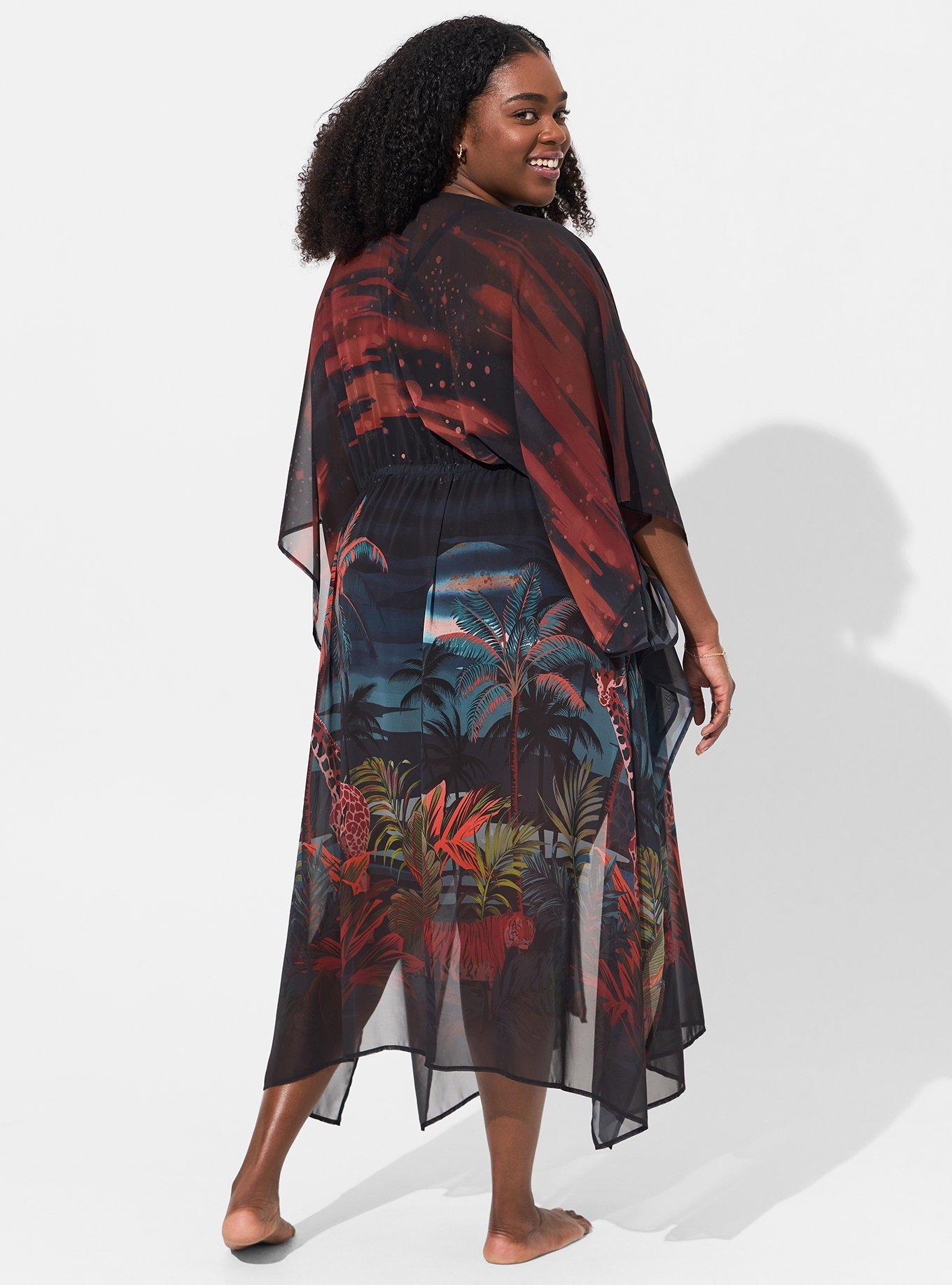 Maxi Chiffon Coverup Kimono, TROPICAL SHADOWS, alternate