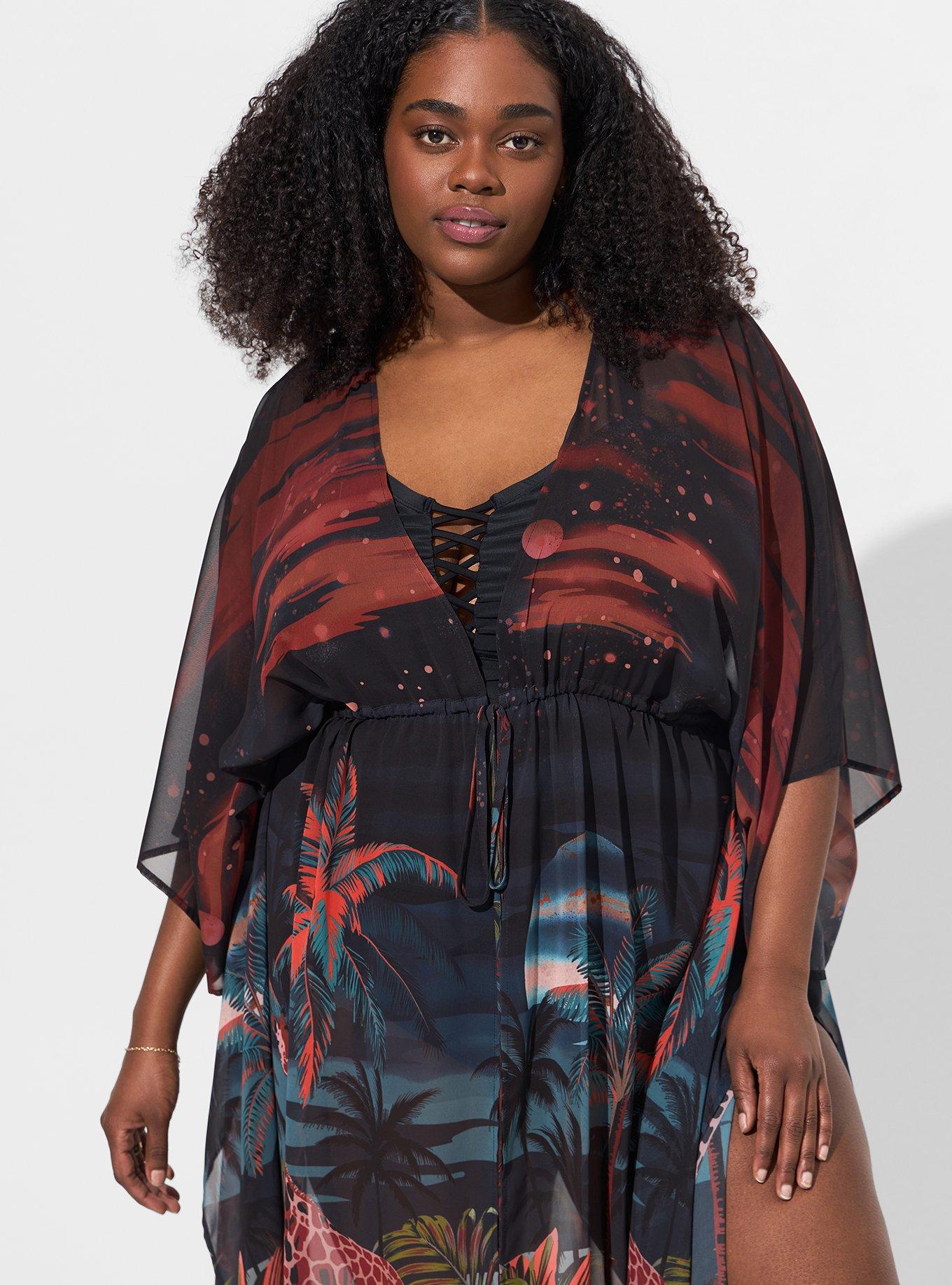 Plus Size Floral Swim Cover-Up Kimono