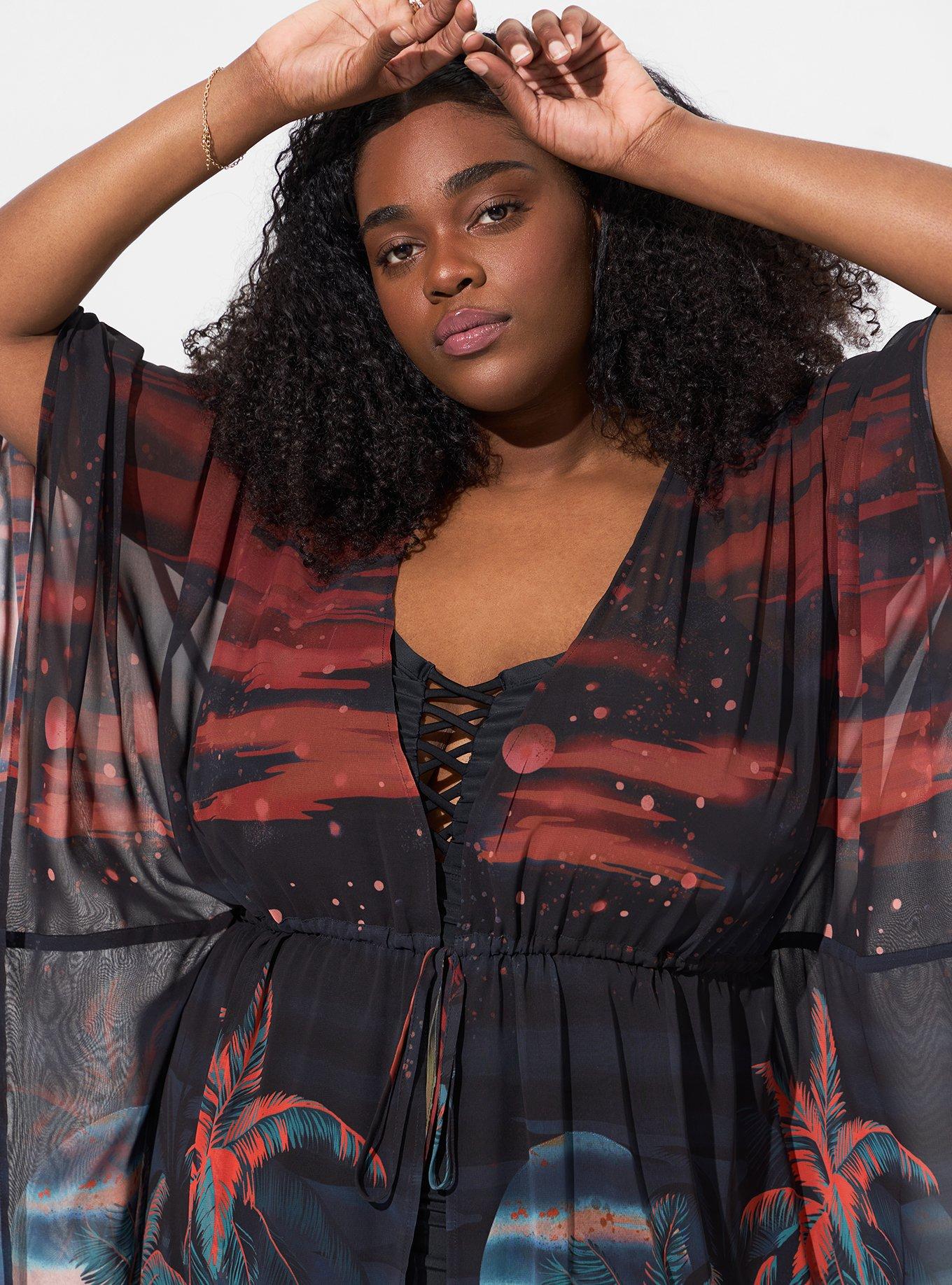 Maxi Chiffon Coverup Kimono, TROPICAL SHADOWS, alternate