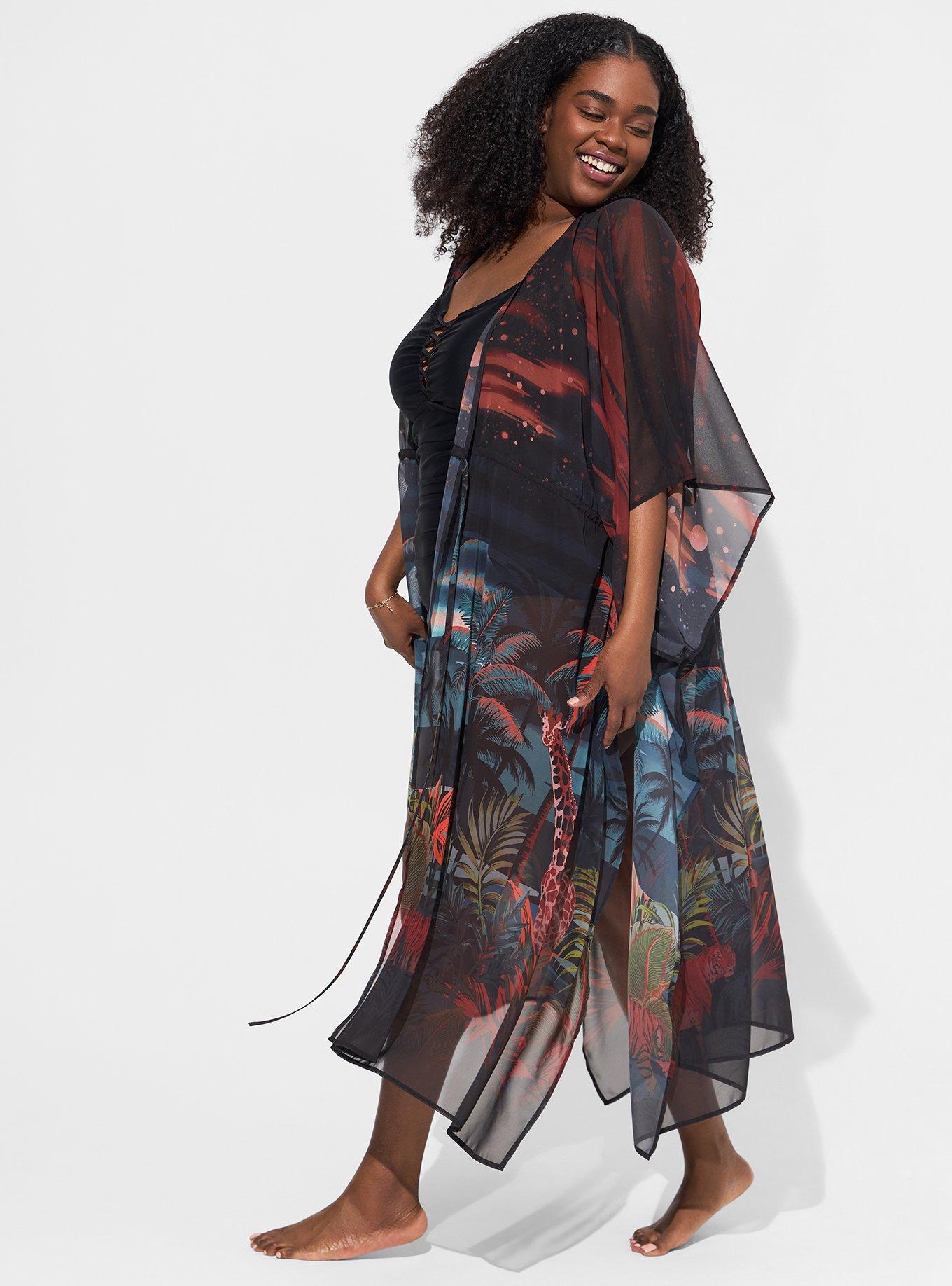 Maxi Chiffon Coverup Kimono, TROPICAL SHADOWS, alternate