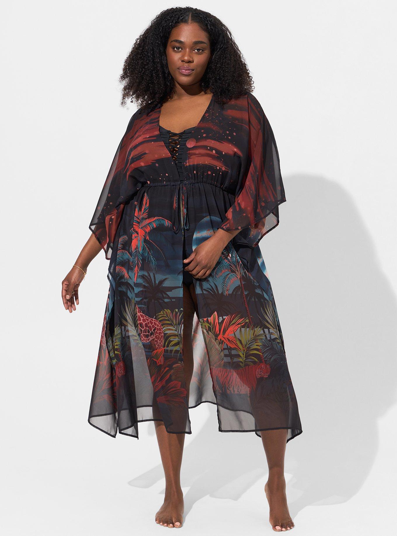 Maxi Chiffon Coverup Kimono, TROPICAL SHADOWS, hi-res