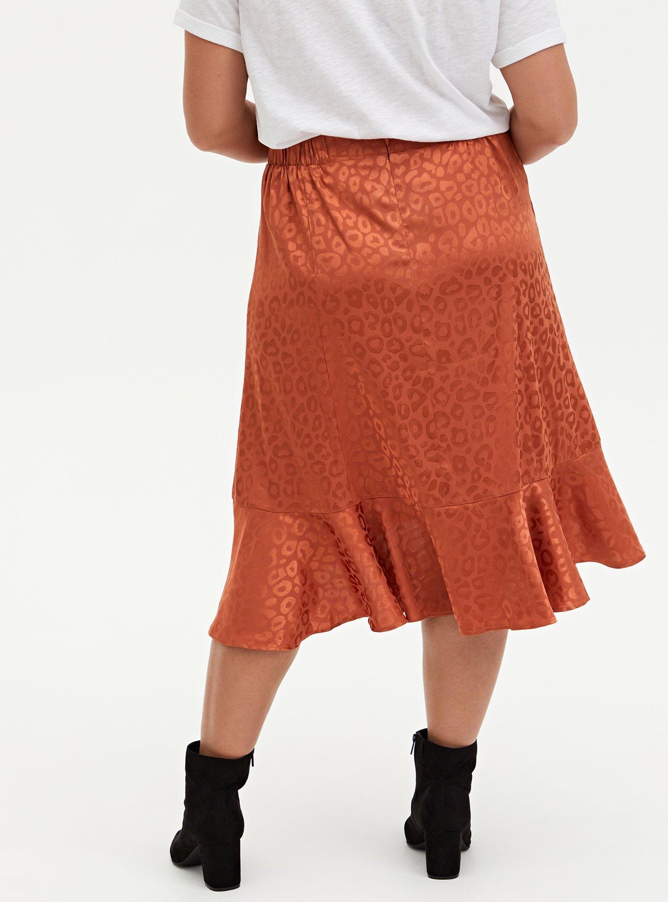 Copper Leopard Jacquard Ruffle Wrap Midi Skirt , COPPER, alternate