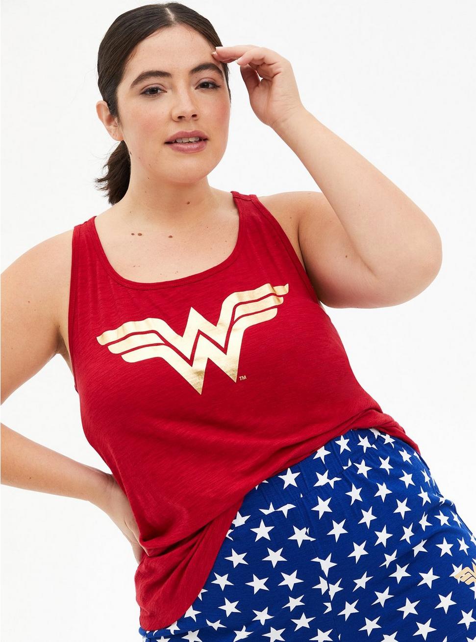 Plus Size Wonder Woman Multi Jersey Sleep Tank, JESTER RED, hi-res