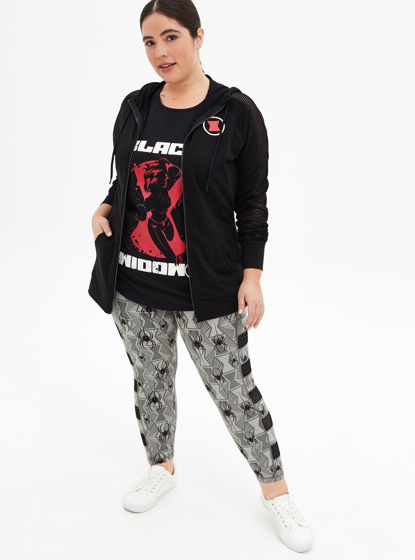 Plus Size Marvel Black Widow Black Mesh Zip Hoodie, DEEP BLACK, alternate