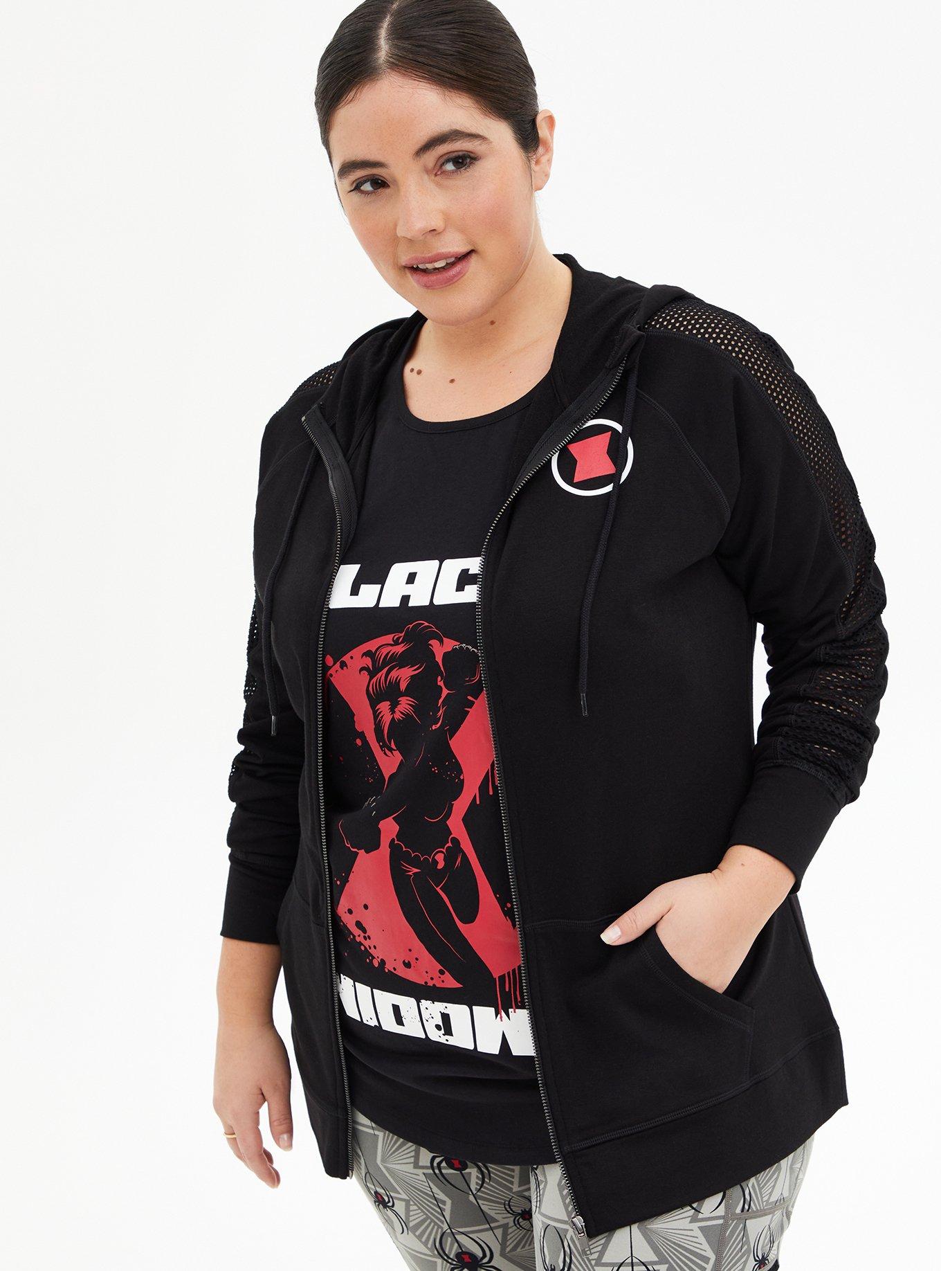 Plus Size Marvel Black Widow Black Mesh Zip Hoodie, DEEP BLACK, alternate