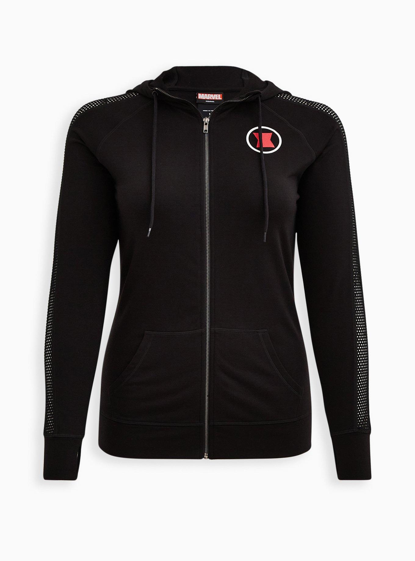 Plus Size Marvel Black Widow Black Mesh Zip Hoodie, DEEP BLACK, hi-res